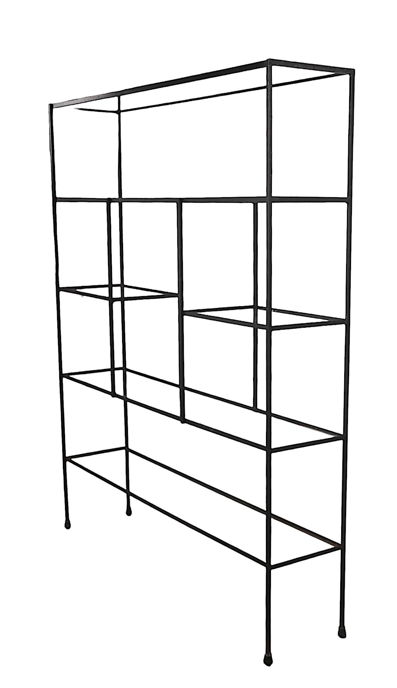 1950's Mid Century Glass and Iron Display Shelf Unit after Weinberg For Sale 4