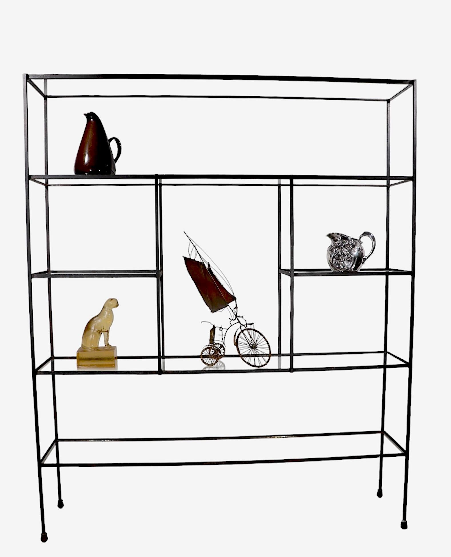 1950's Mid Century Glass and Iron Display Shelf Unit after Weinberg For Sale 5