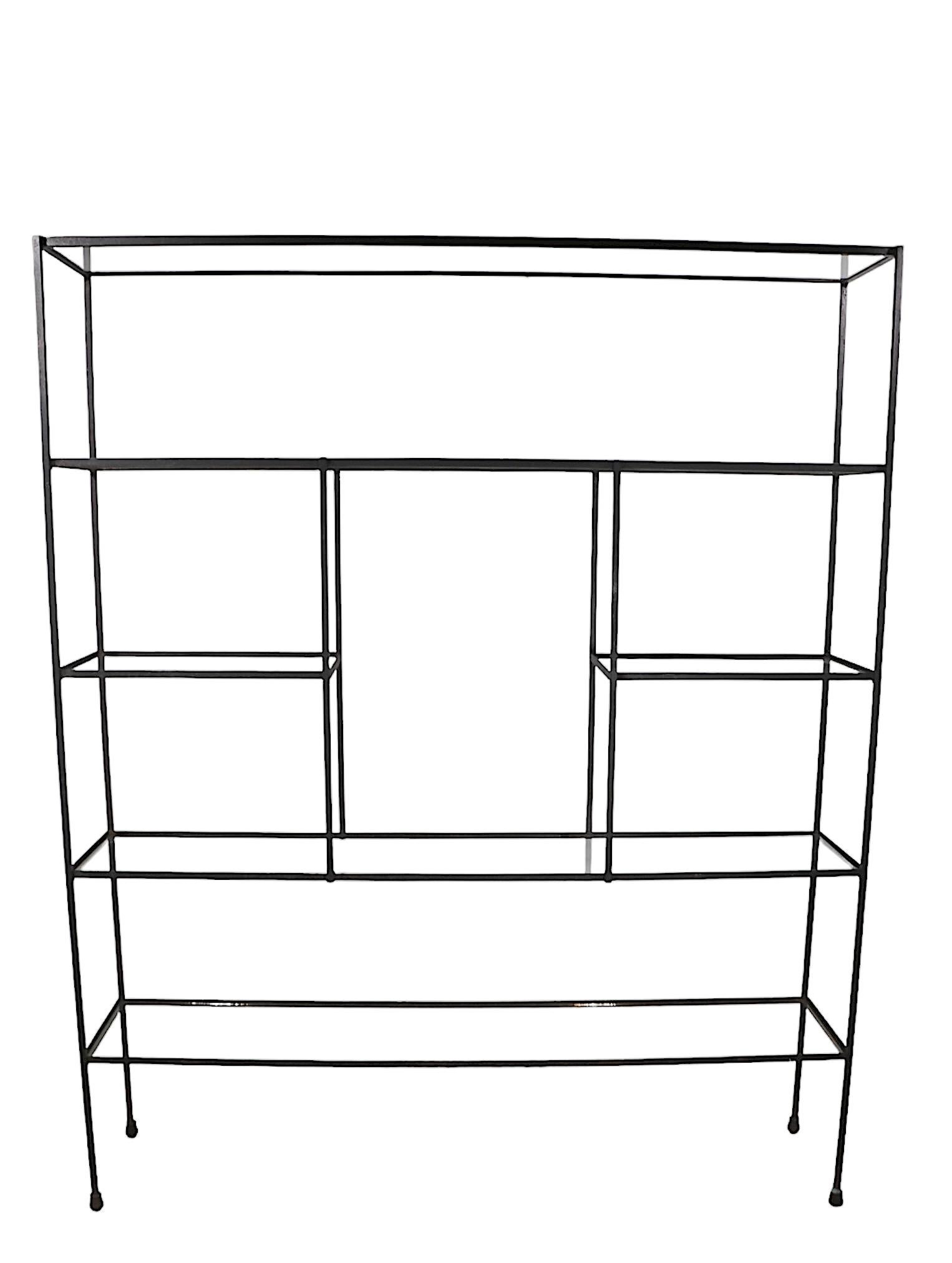 20th Century 1950's Mid Century Glass and Iron Display Shelf Unit after Weinberg For Sale
