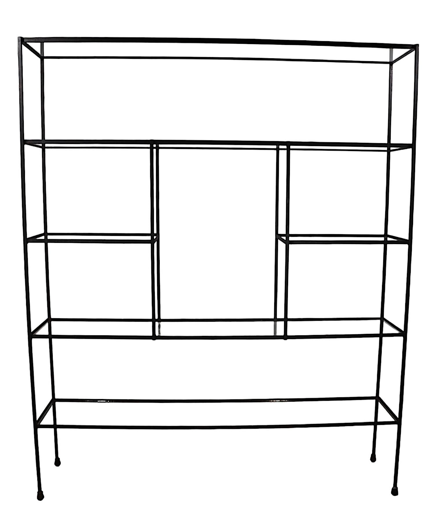 1950's Mid Century Glass and Iron Display Shelf Unit after Weinberg For Sale 1