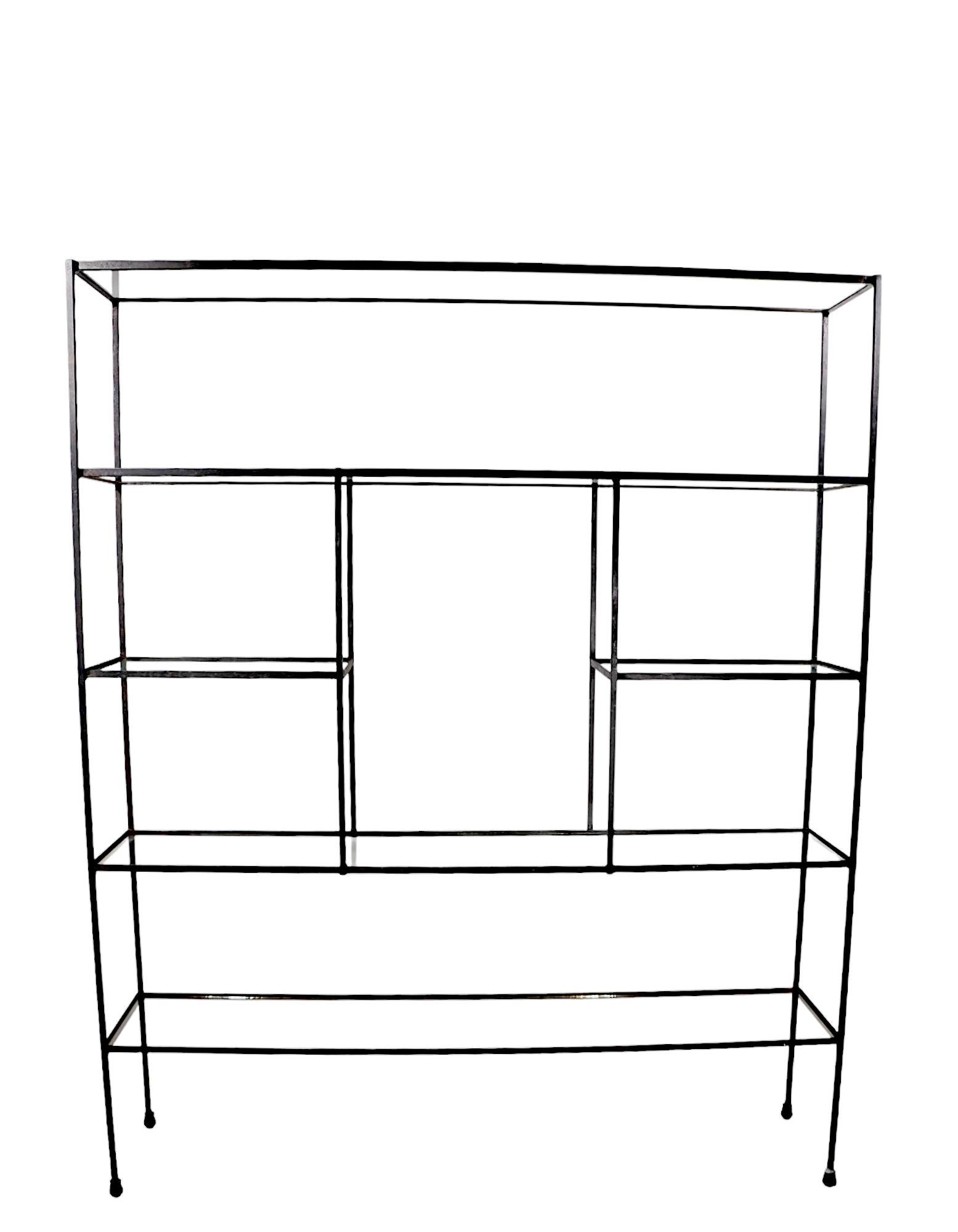 1950's Mid Century Glass and Iron Display Shelf Unit after Weinberg For Sale 2