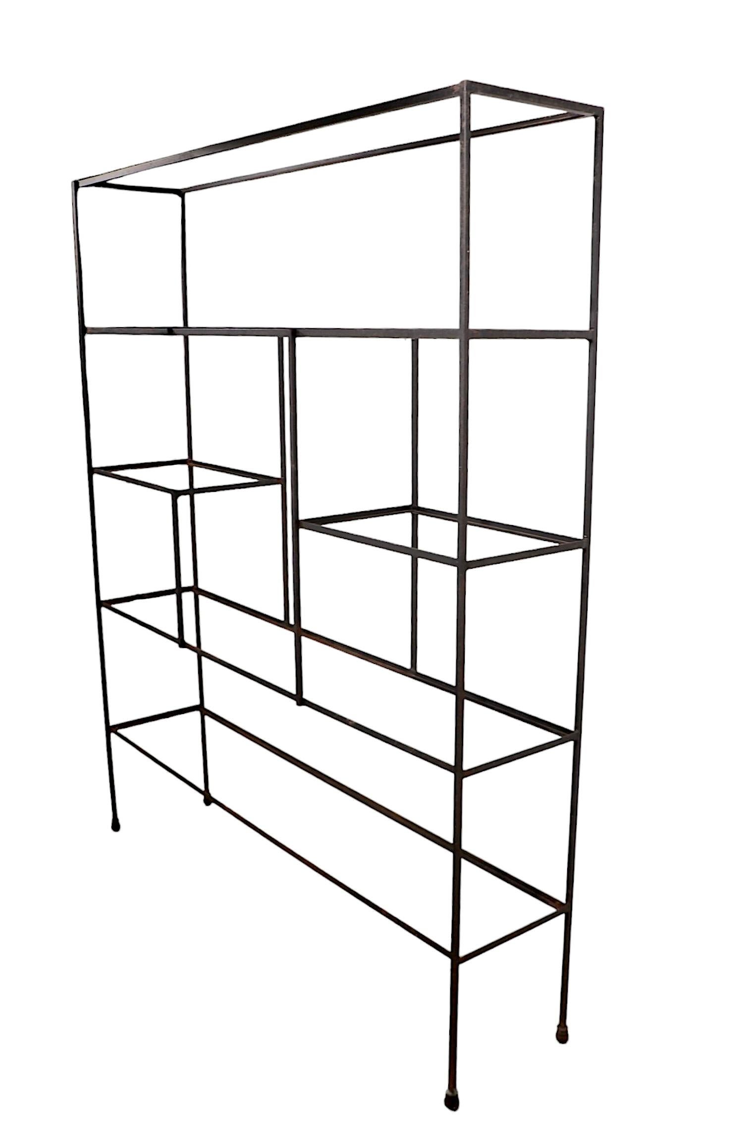 1950's Mid Century Glass and Iron Display Shelf Unit after Weinberg For Sale 3