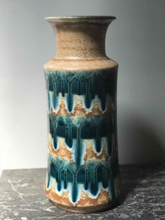 1950s Mid-Century Glazed Vase with Blue Green Accents