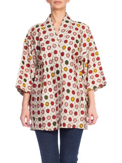 1950S Mid Century Hand Woven Japanese Ikat Silk Kimono