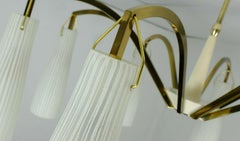 1950s Mid-Century, Hanging Lamp Brass 8 Glass Shades