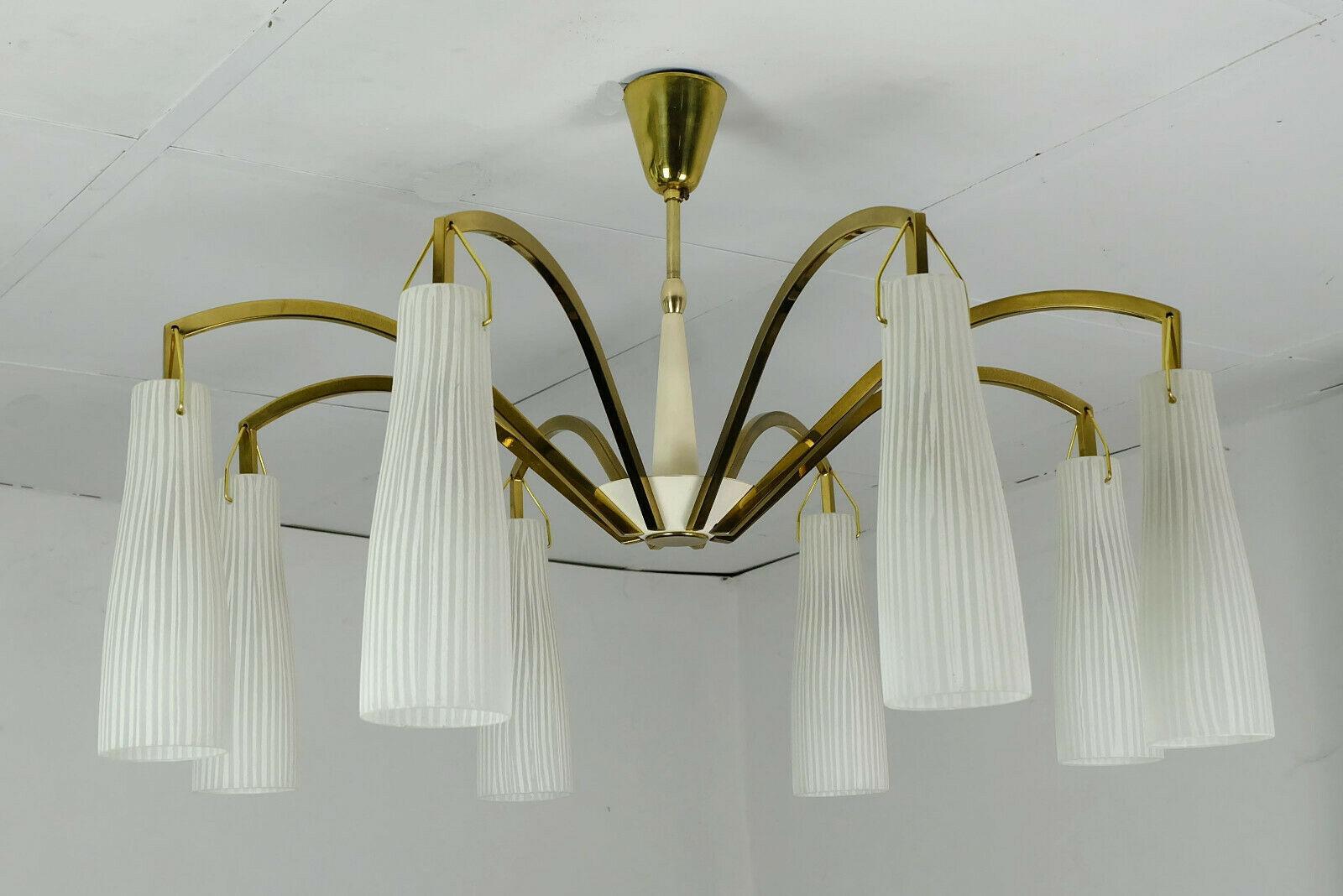 1950s Mid-Century, Hanging Lamp Brass 8 Glass Shades In Good Condition In Mannheim, DE