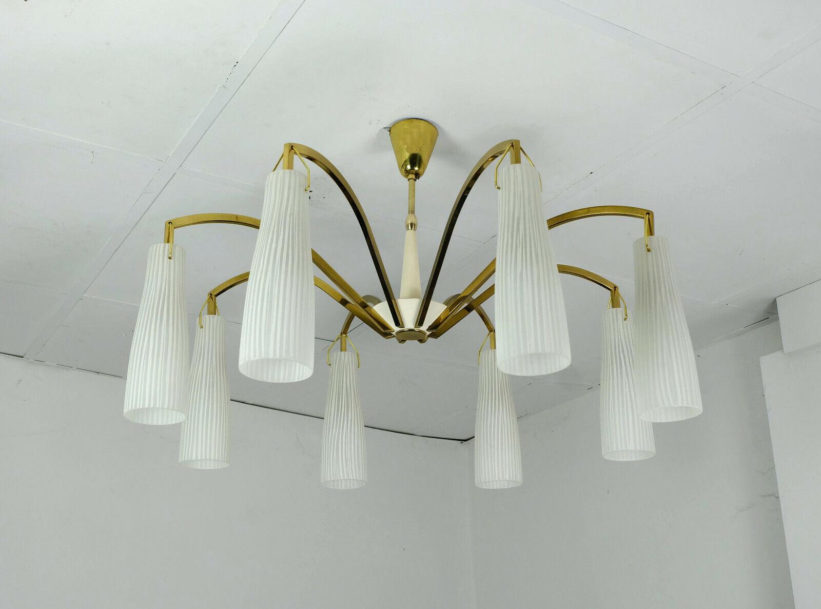 1950s Mid-Century, Hanging Lamp Brass 8 Glass Shades 1