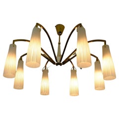 1950s Mid-Century, Hanging Lamp Brass 8 Glass Shades