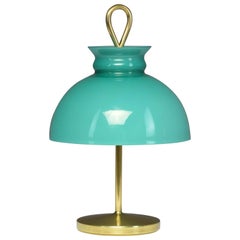 1950s Midcentury Ignazio Gardella Turquoise Brass Table Lamp