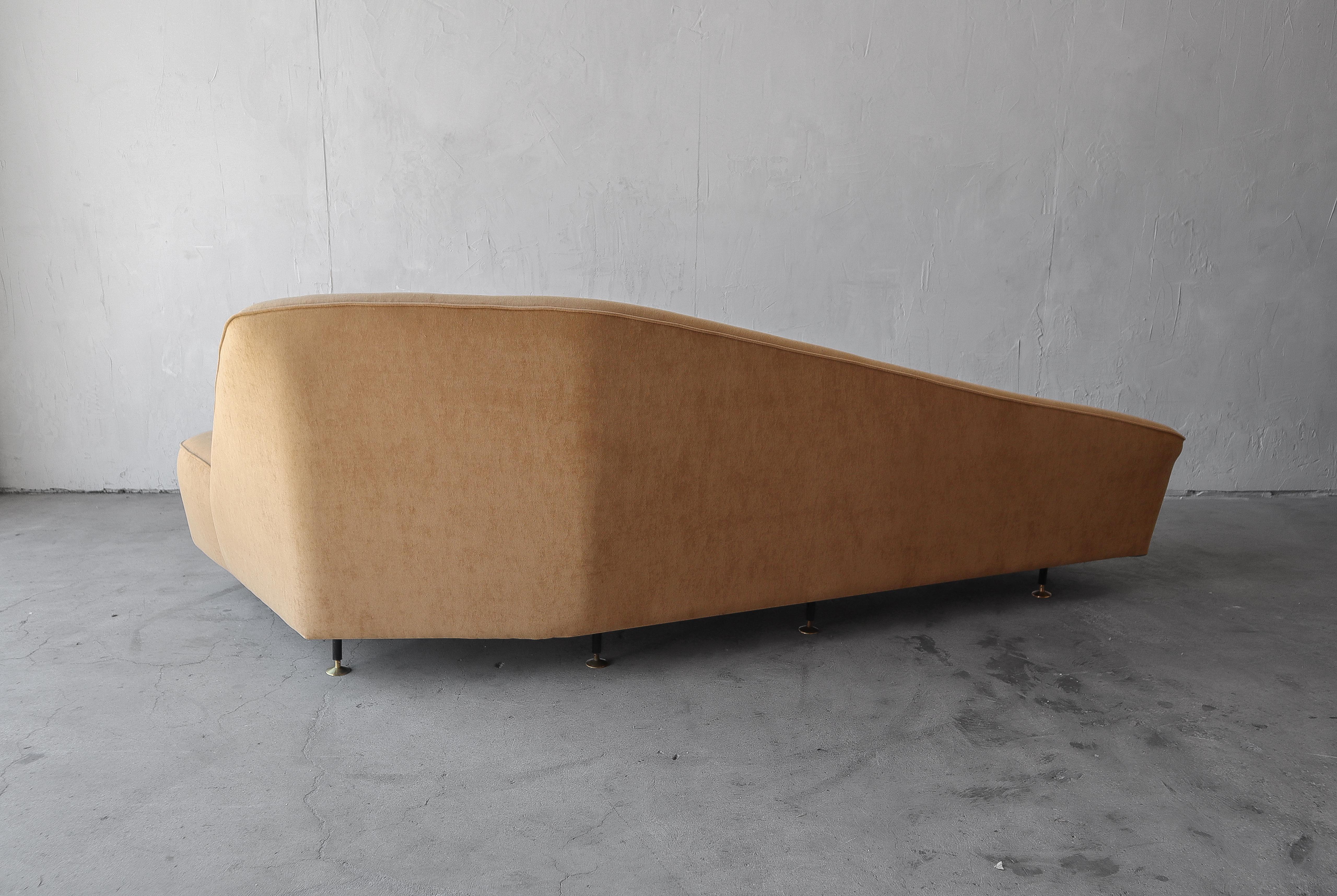 Velvet 1950's Mid Century Italian Angled Sofa For Sale