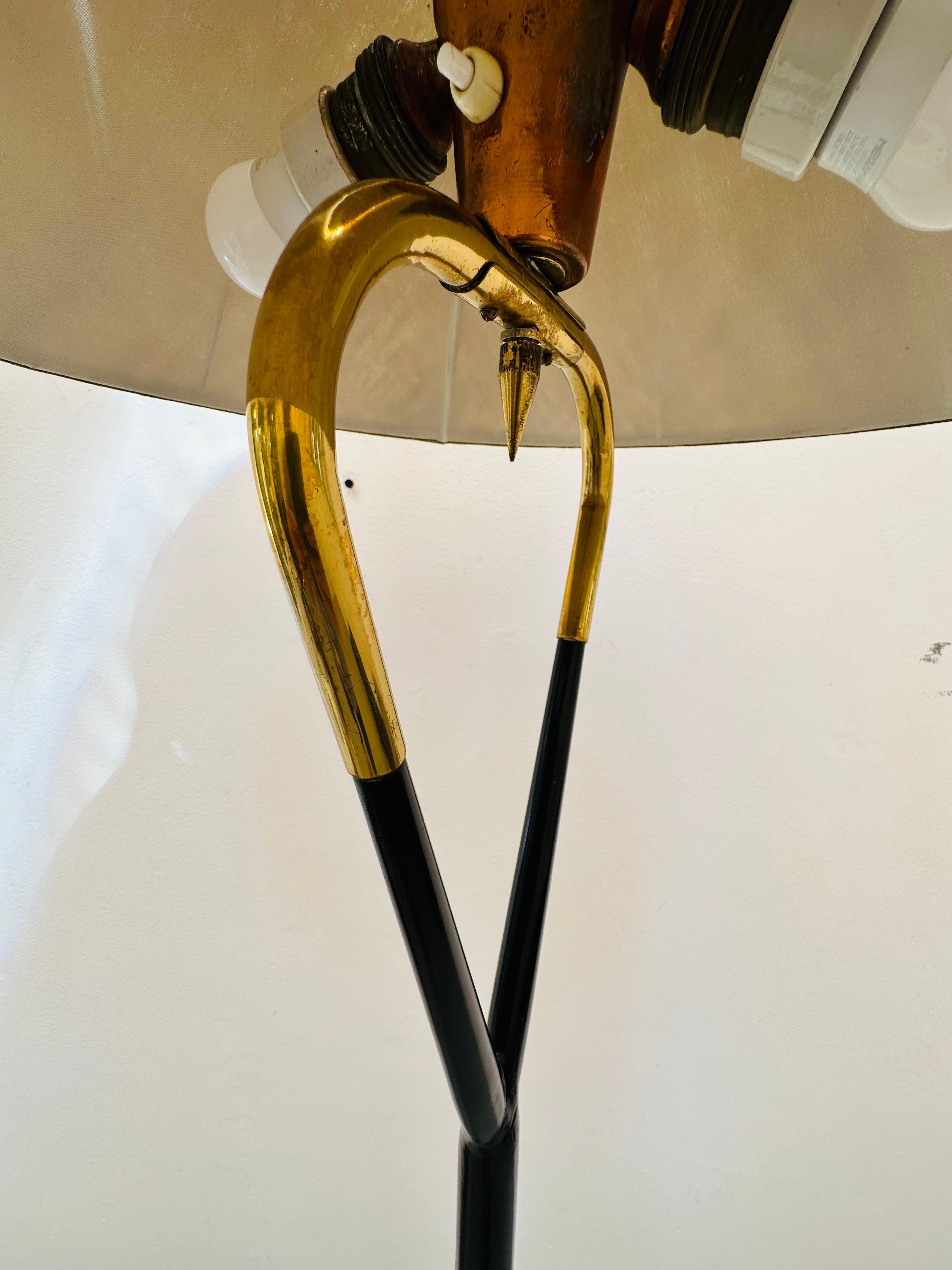 1950s Mid Century Italian Brass & Black Lacquered Wood Tripod Floor Lamp 7