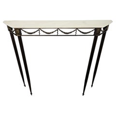 1950s Mid-Century Italian Brass Console Table with White Marble Top