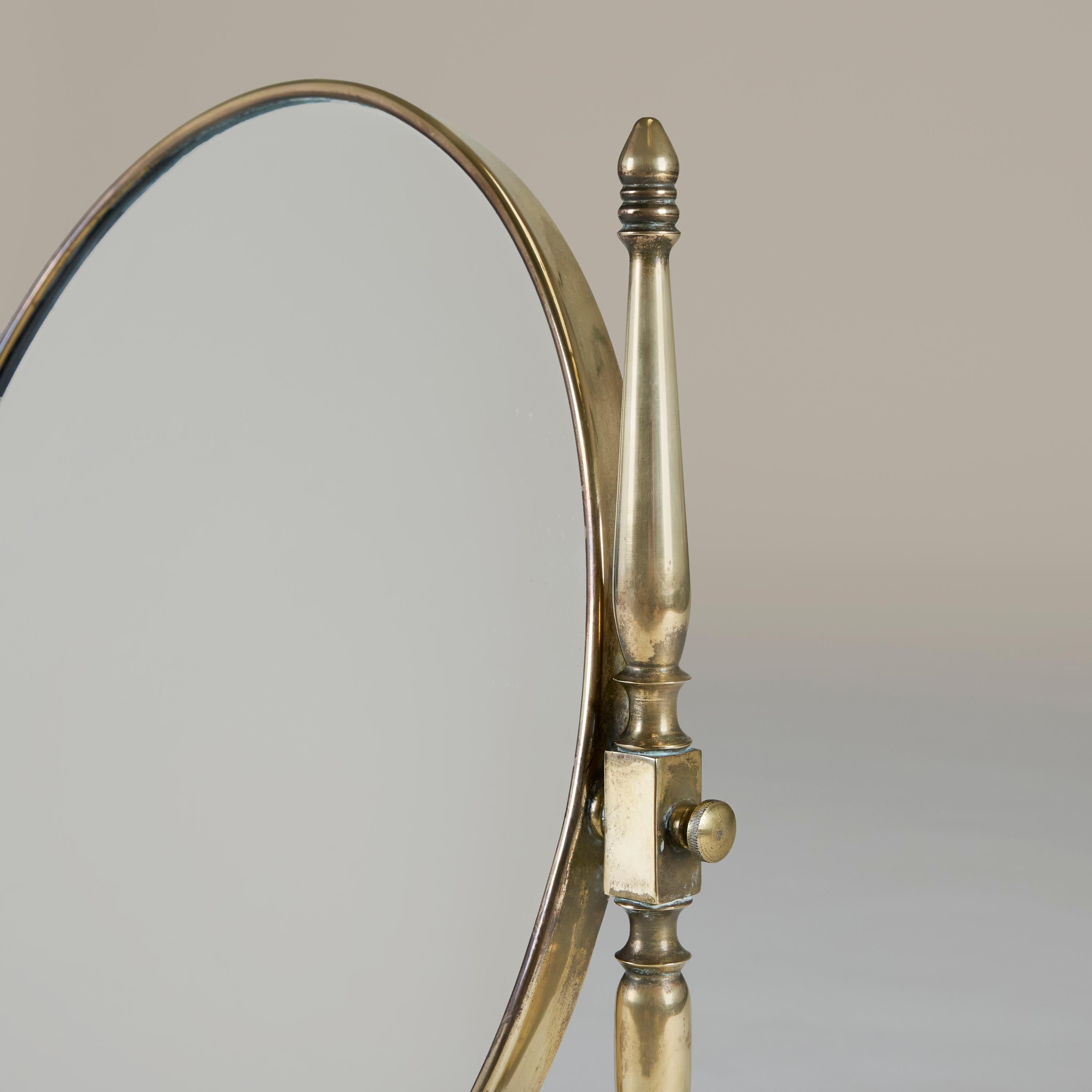 1950s Mid-Century Italian brass -table mirror with green marble base In Good Condition For Sale In London, GB