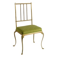 1950s Mid-Century Italian Chiavari Solid Brass Side Chair with Green Cushion