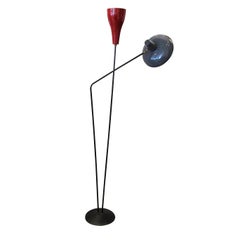 1950s Mid Century Italian Floor Lamp Two Painted Blue & Red Reflector Shades
