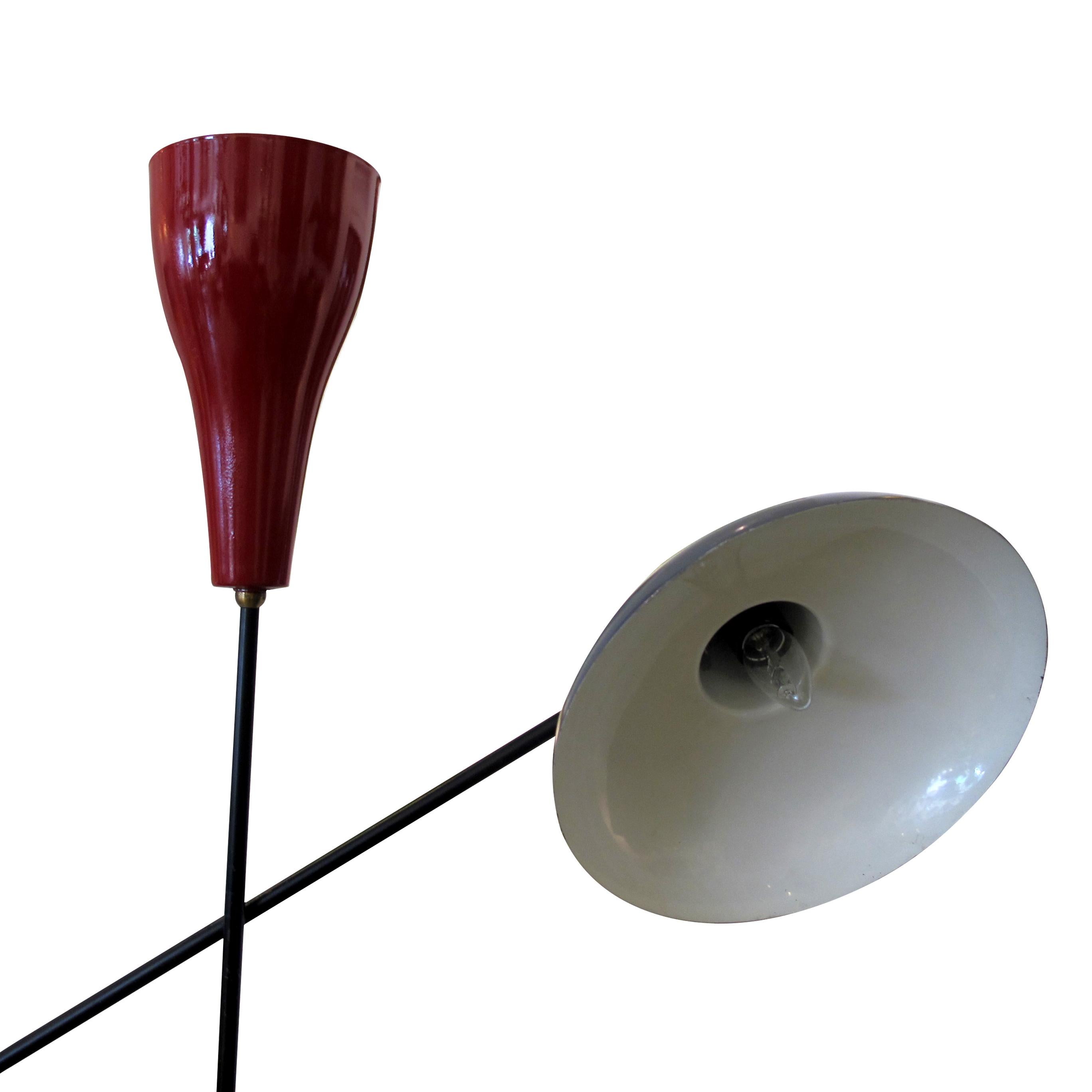 Other 1950s Mid Century Italian Floor Lamp Two Painted Blue & Red Reflector Shades