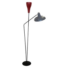 1950s Mid Century Italian Floor Lamp Two Painted Blue & Red Reflector Shades