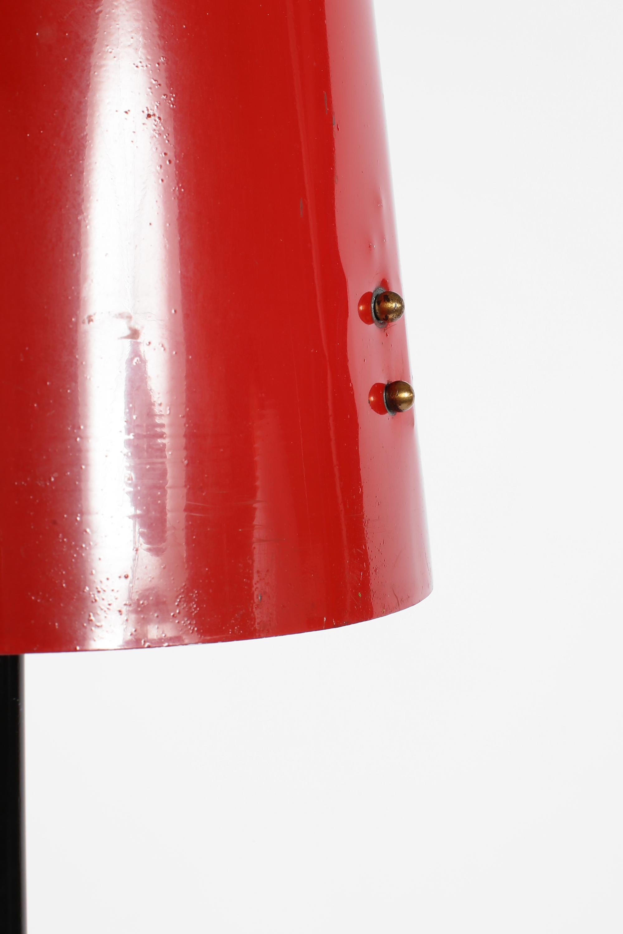Steel 1950s Mid Century Italian Red Floor Lamp For Sale