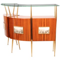 1950s Midcentury Italian Rosewood, Brass, Glass Dry Bar Attributed to Gio Ponti