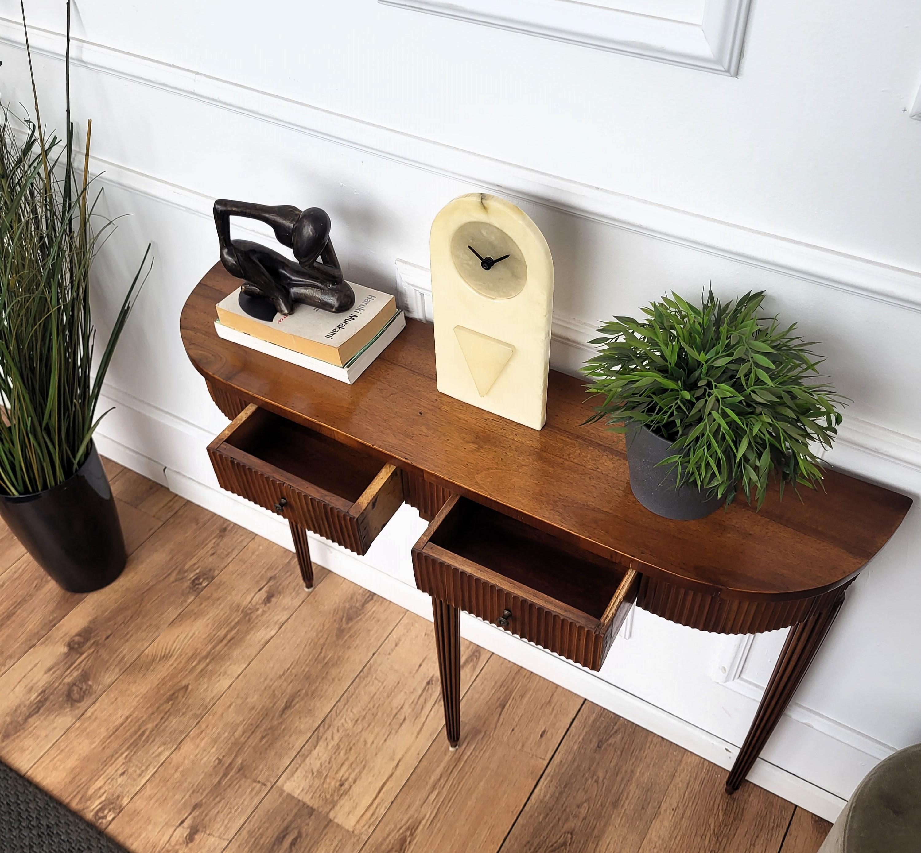 1950s Mid-Century Italian Slatted Wood Slim Wall Console Table In Good Condition In Carimate, Como