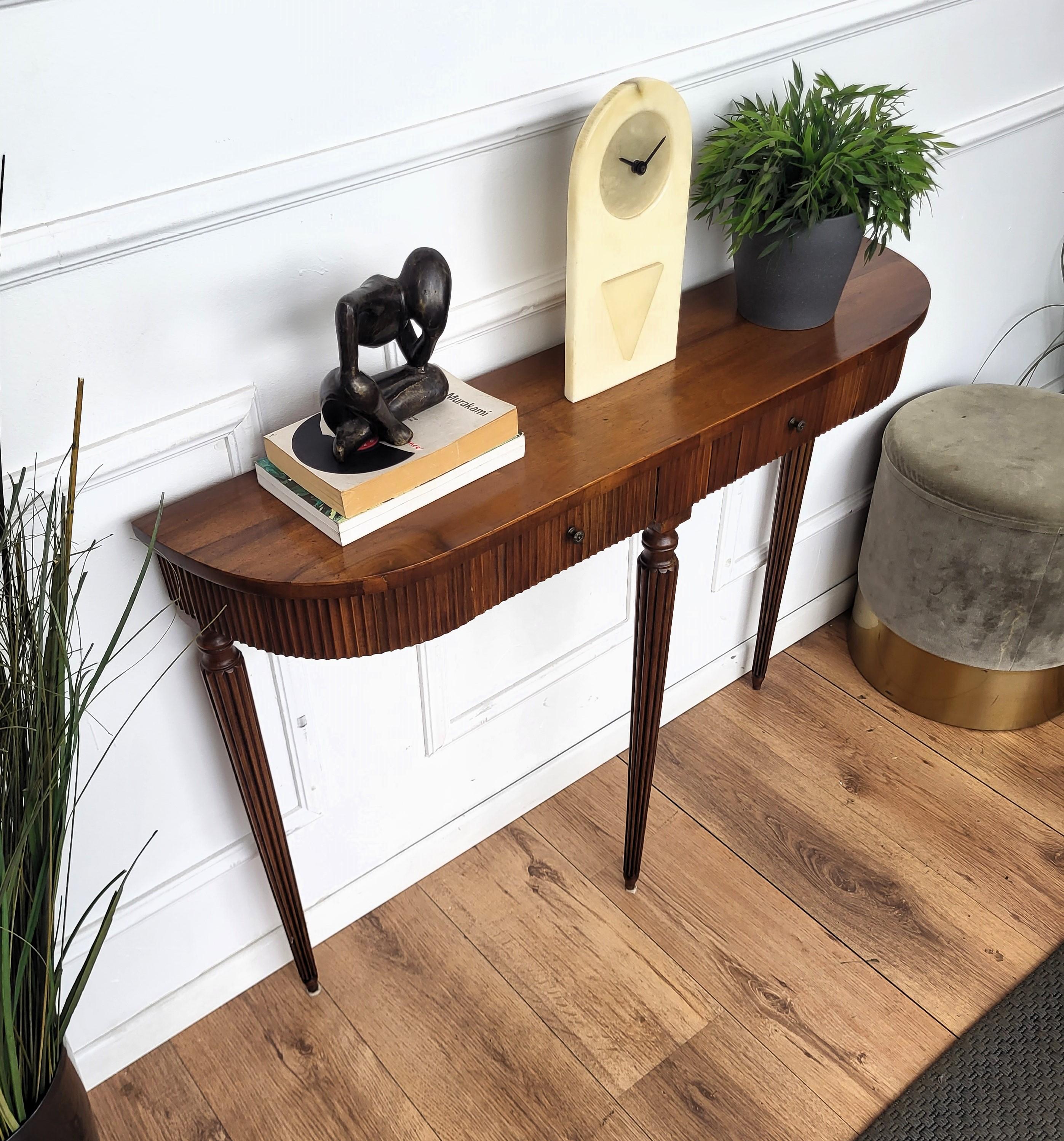 20th Century 1950s Mid-Century Italian Slatted Wood Slim Wall Console Table