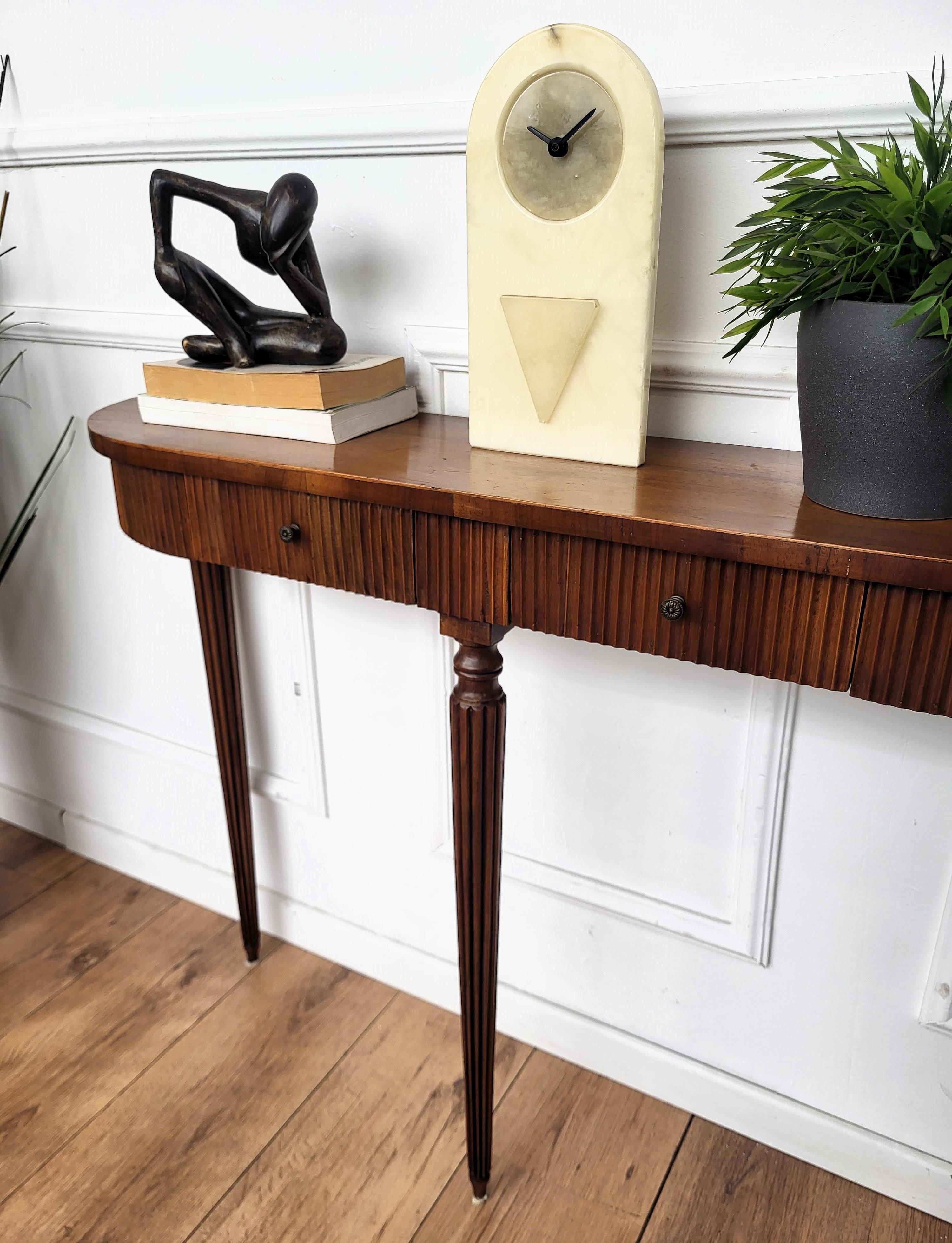 Brass 1950s Mid-Century Italian Slatted Wood Slim Wall Console Table