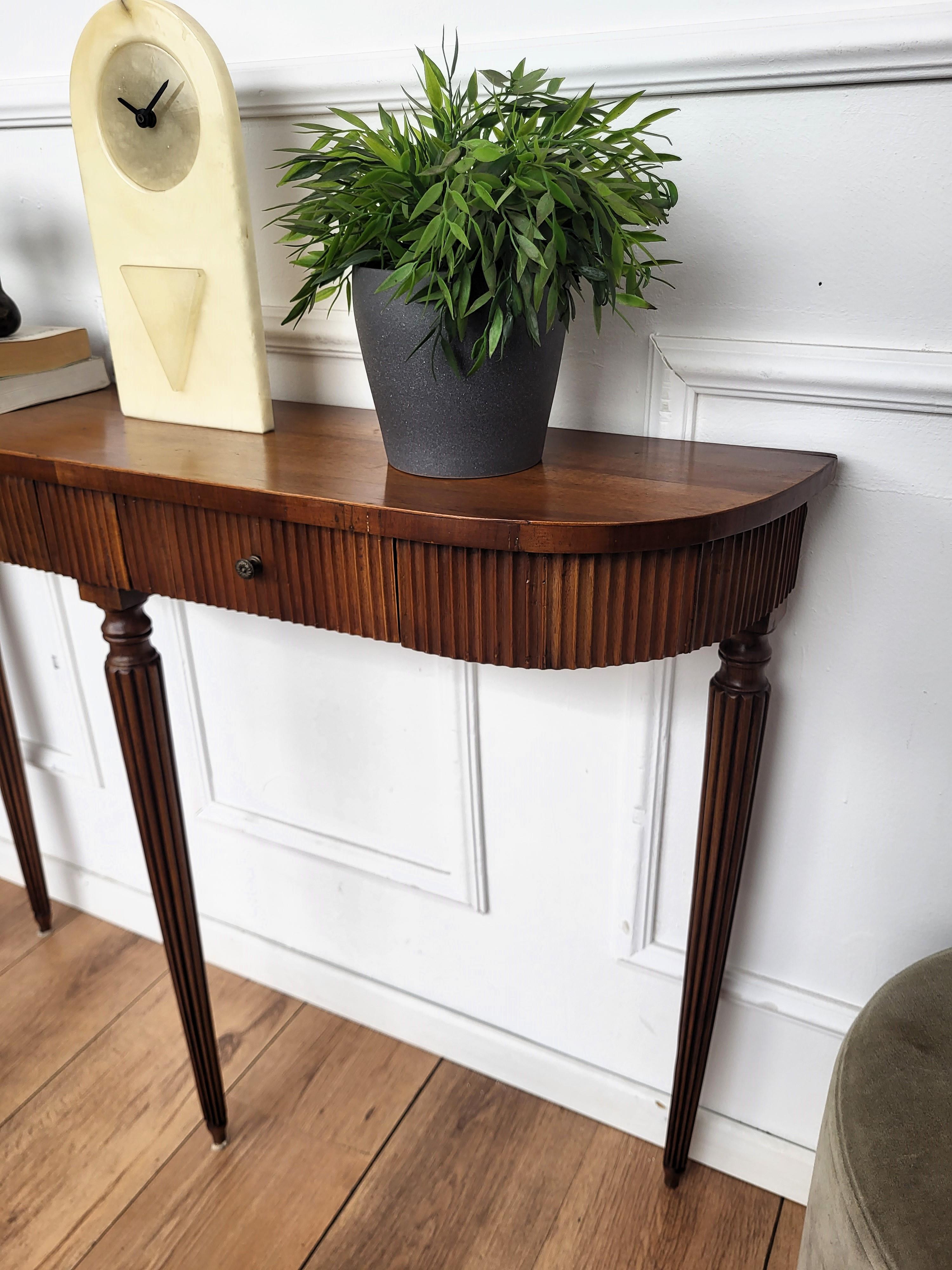 1950s Mid-Century Italian Slatted Wood Slim Wall Console Table 1