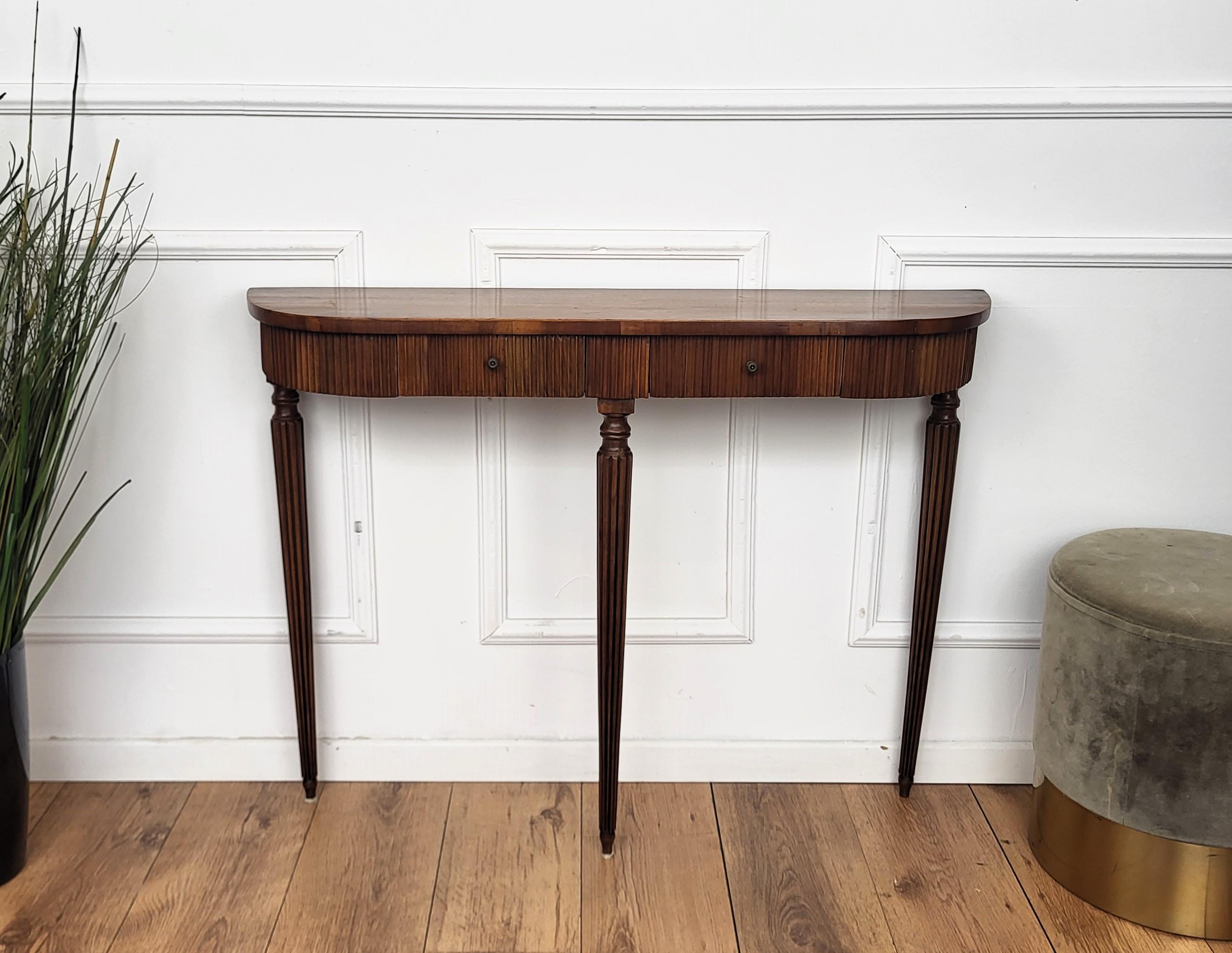 1950s Mid-Century Italian Slatted Wood Slim Wall Console Table 2