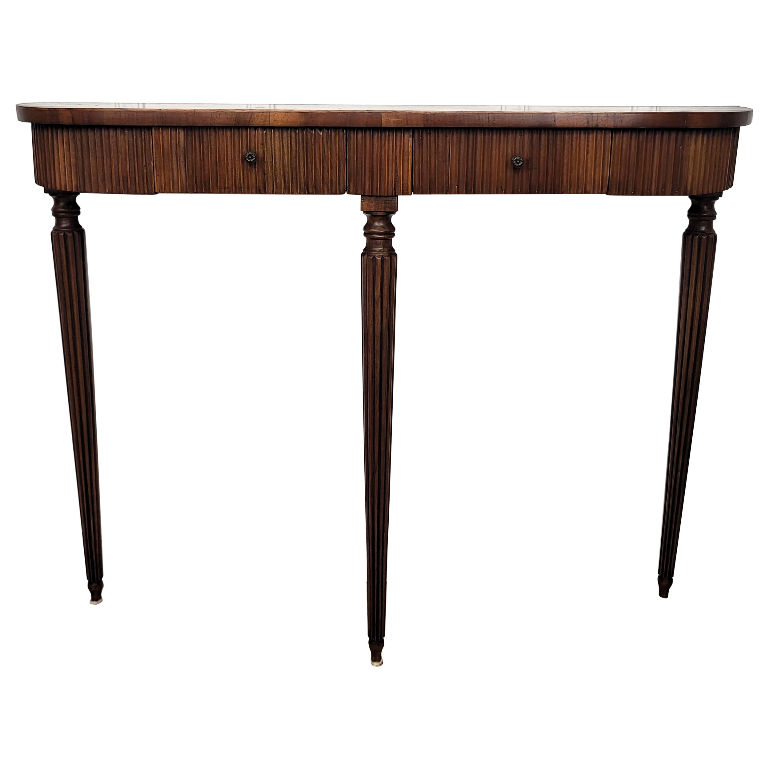1950s Mid-Century Italian Slatted Wood Slim Wall Console Table