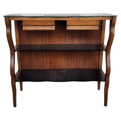 1950s Mid-Century Italian Wood Black Glass Wall Console Table