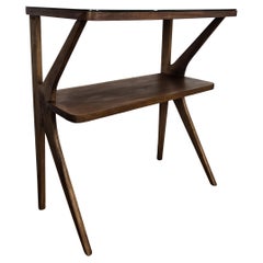 Consola de pared italiana de mediados de siglo 1950 de madera y cristal negro