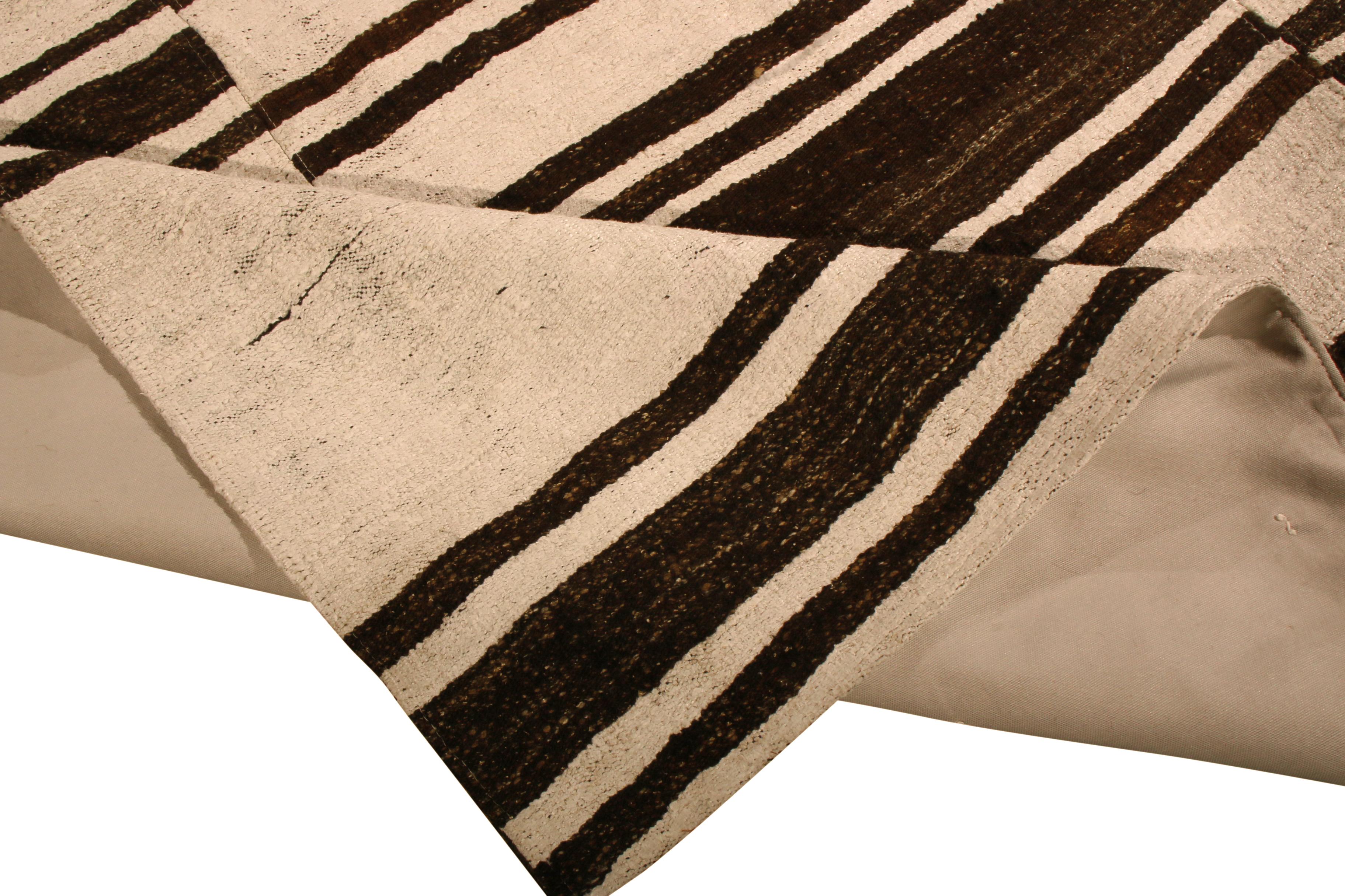 Hand-Woven 1950s Midcentury Kilim Beige Paneled Striped Vintage Flat-Weave by Rug & Kilim For Sale