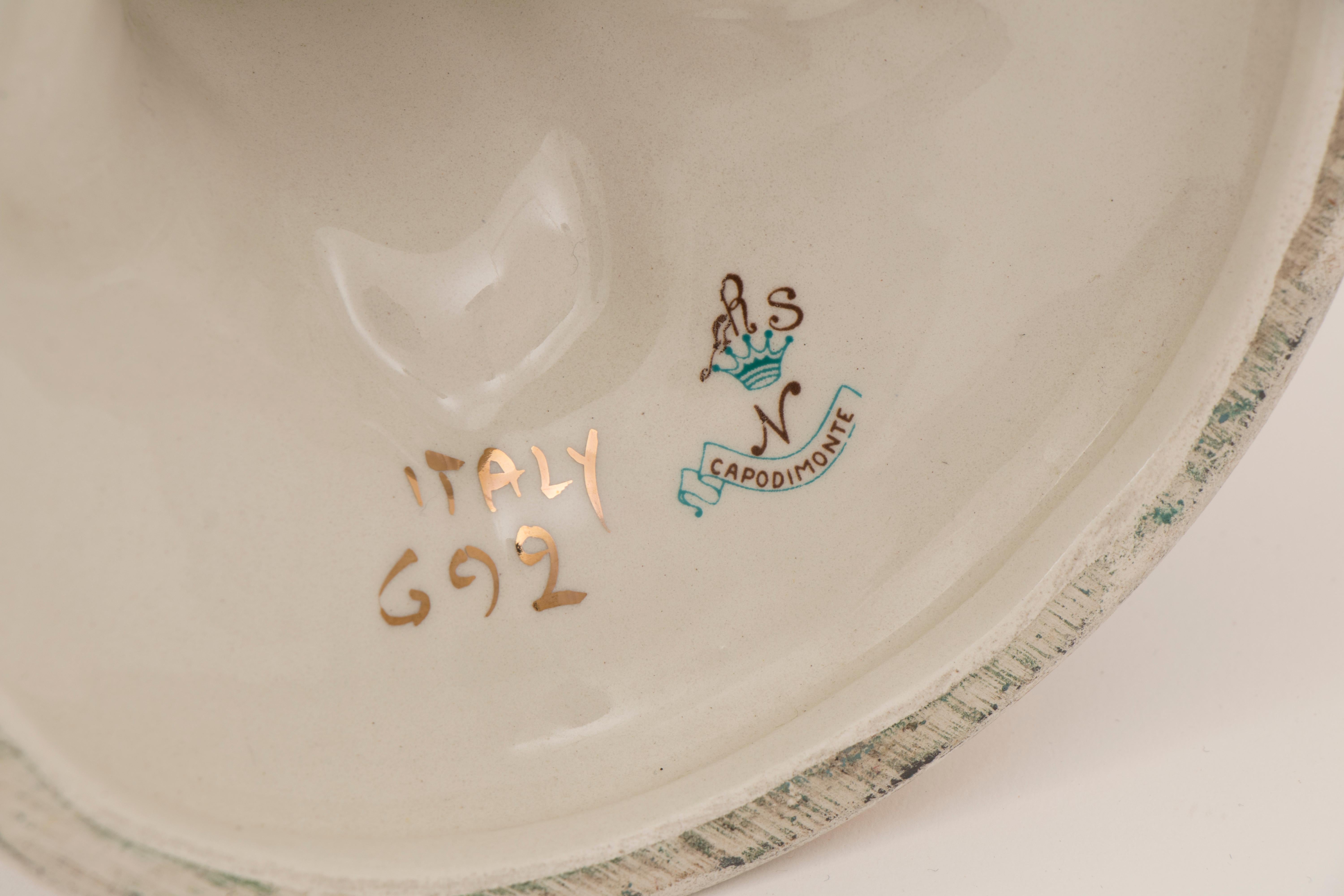 1950s Midcentury Large Italian Capodimonte Porcelain Two-Handled Urn Pitcher 1