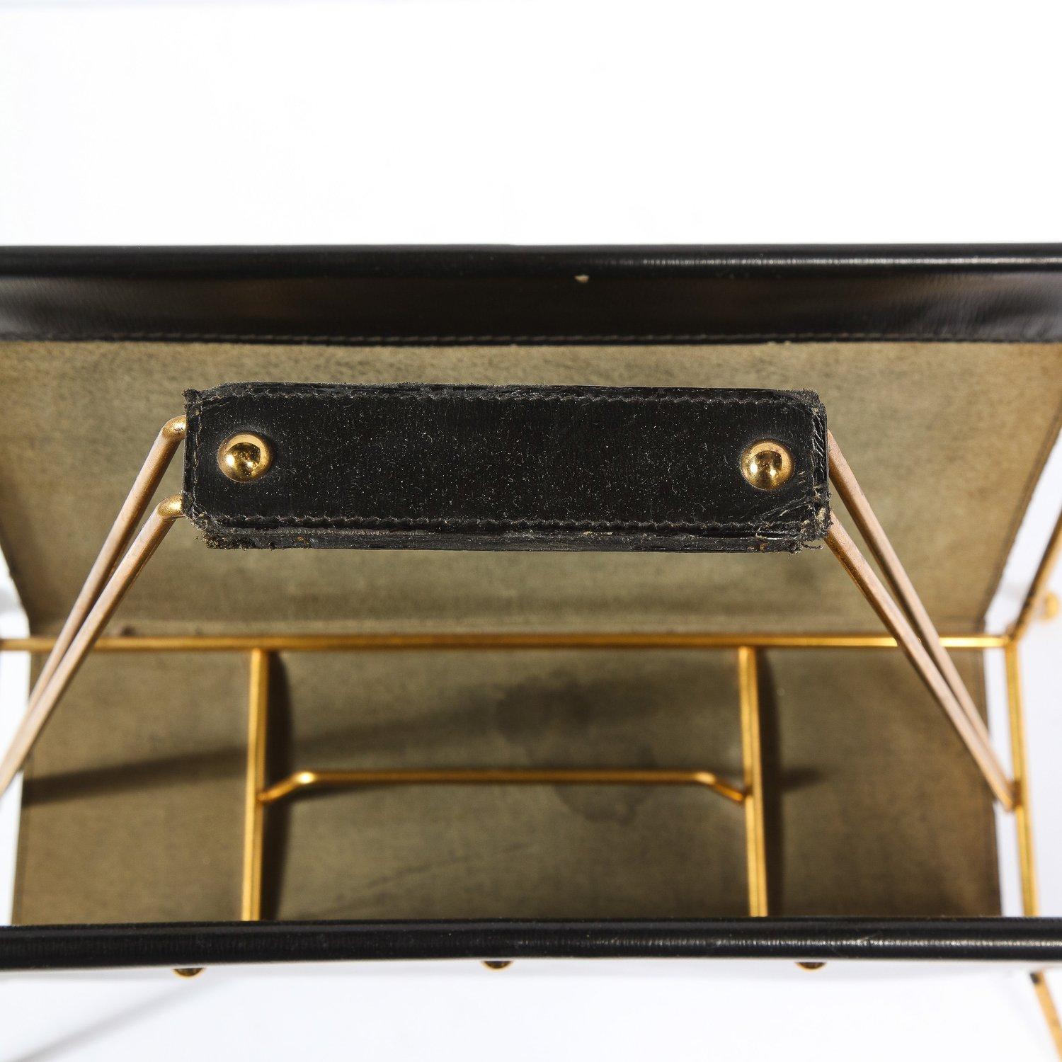 1950s Mid- Century Leather and Brass Adnet Style Magazine Stand en vente 6