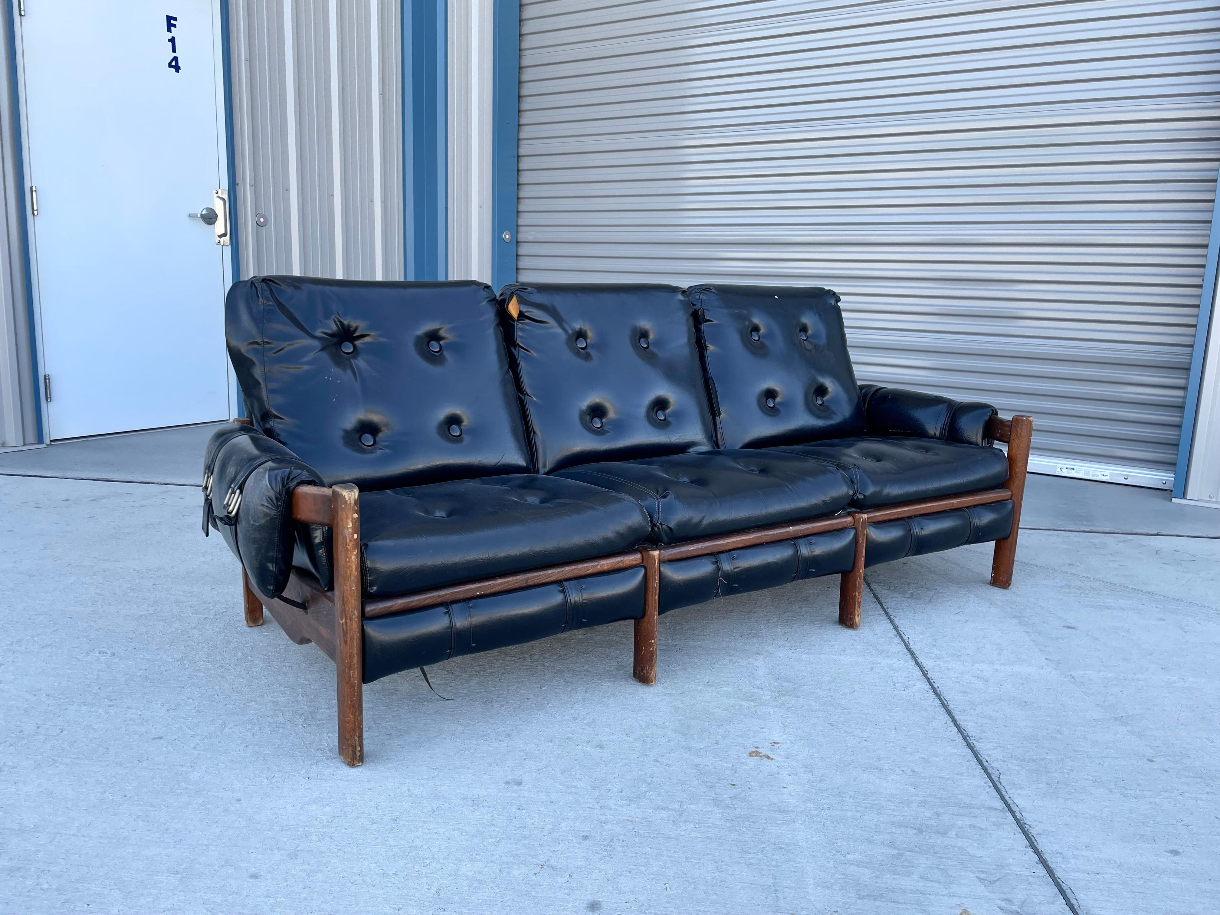 1950s Mid Century Leather Safari Sofa For Sale 7