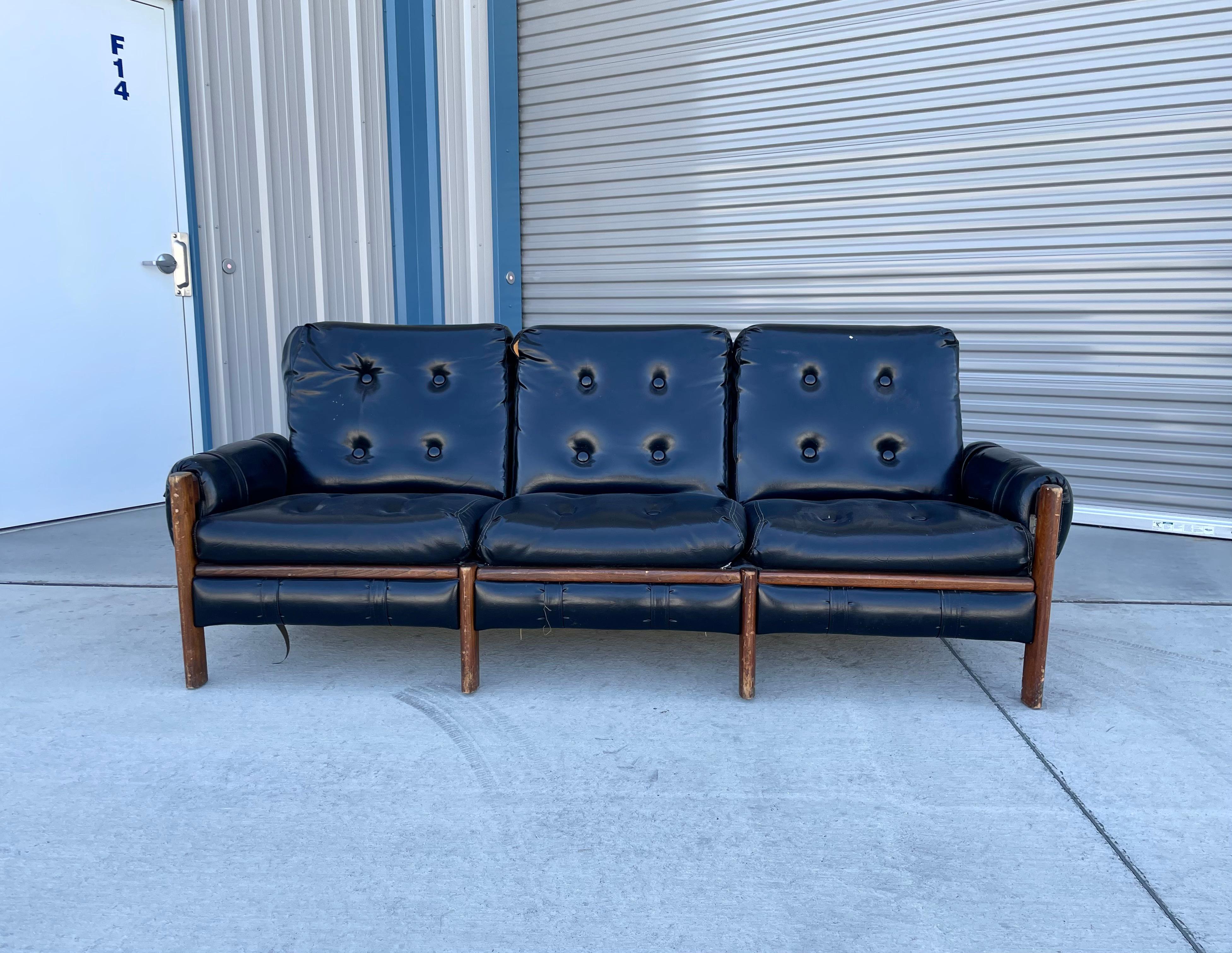 American 1950s Mid Century Leather Safari Sofa For Sale