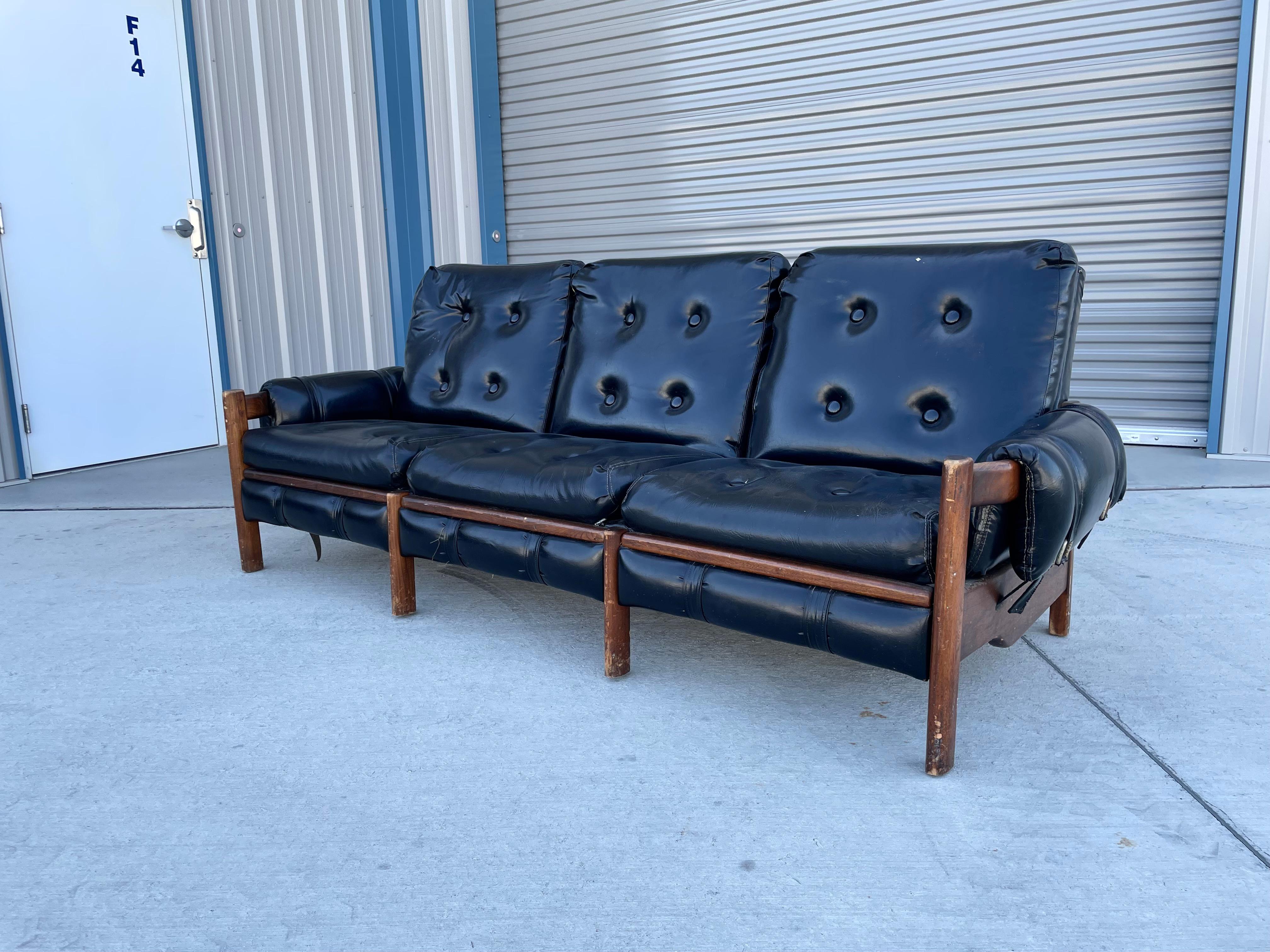 Mid-20th Century 1950s Mid Century Leather Safari Sofa For Sale