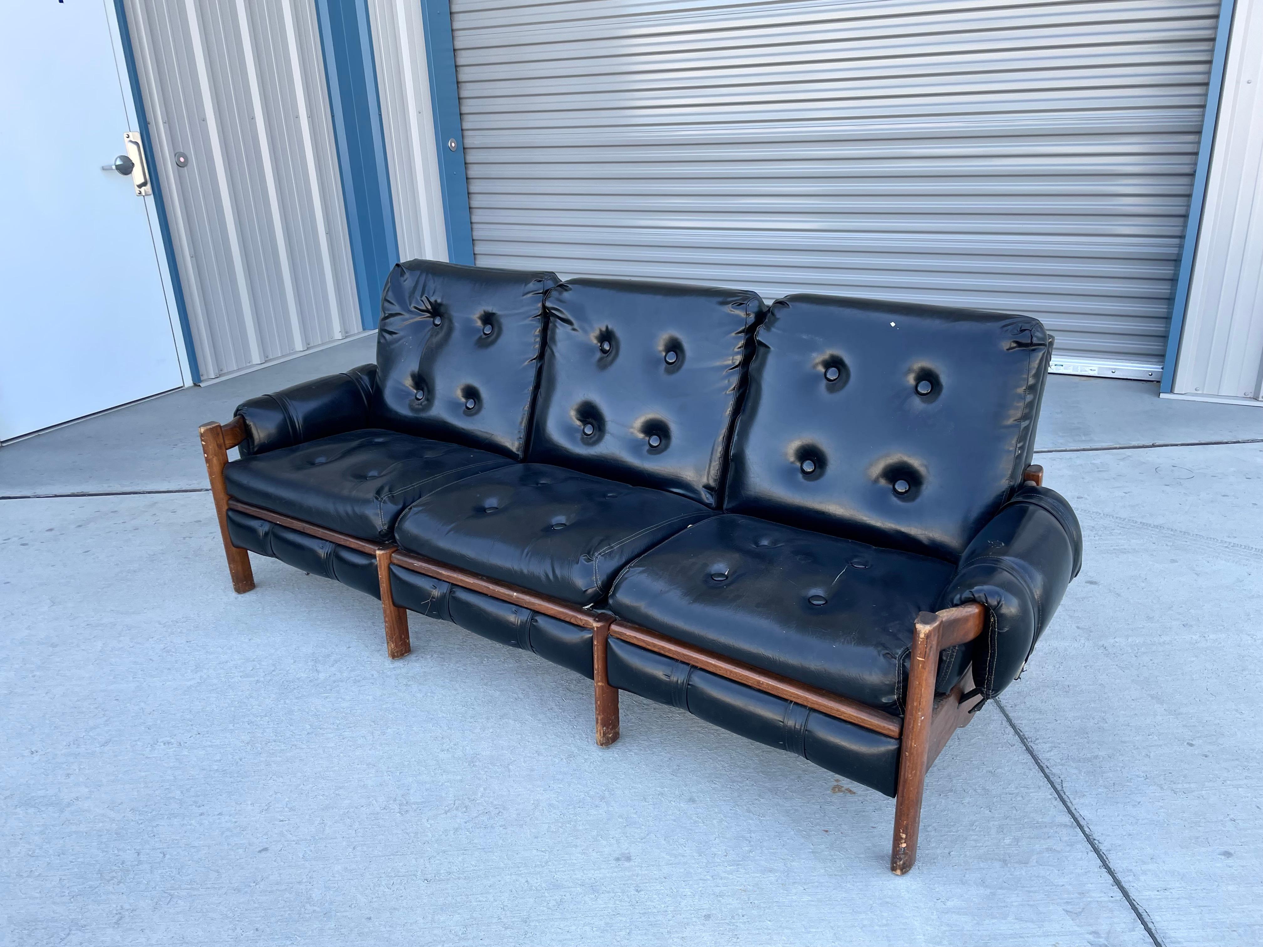 1950s Mid Century Leather Safari Sofa For Sale 1