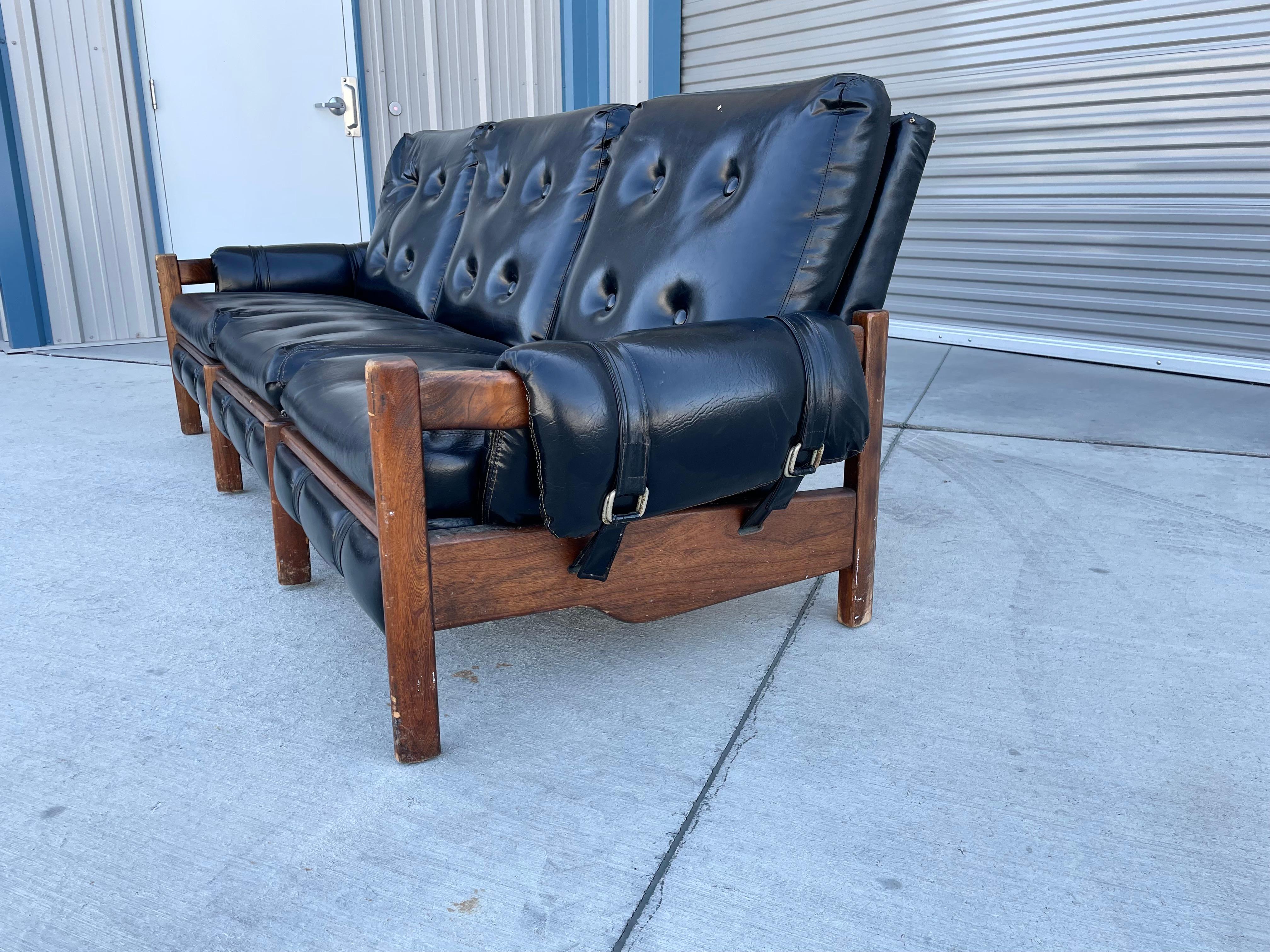 1950s Mid Century Leather Safari Sofa For Sale 3