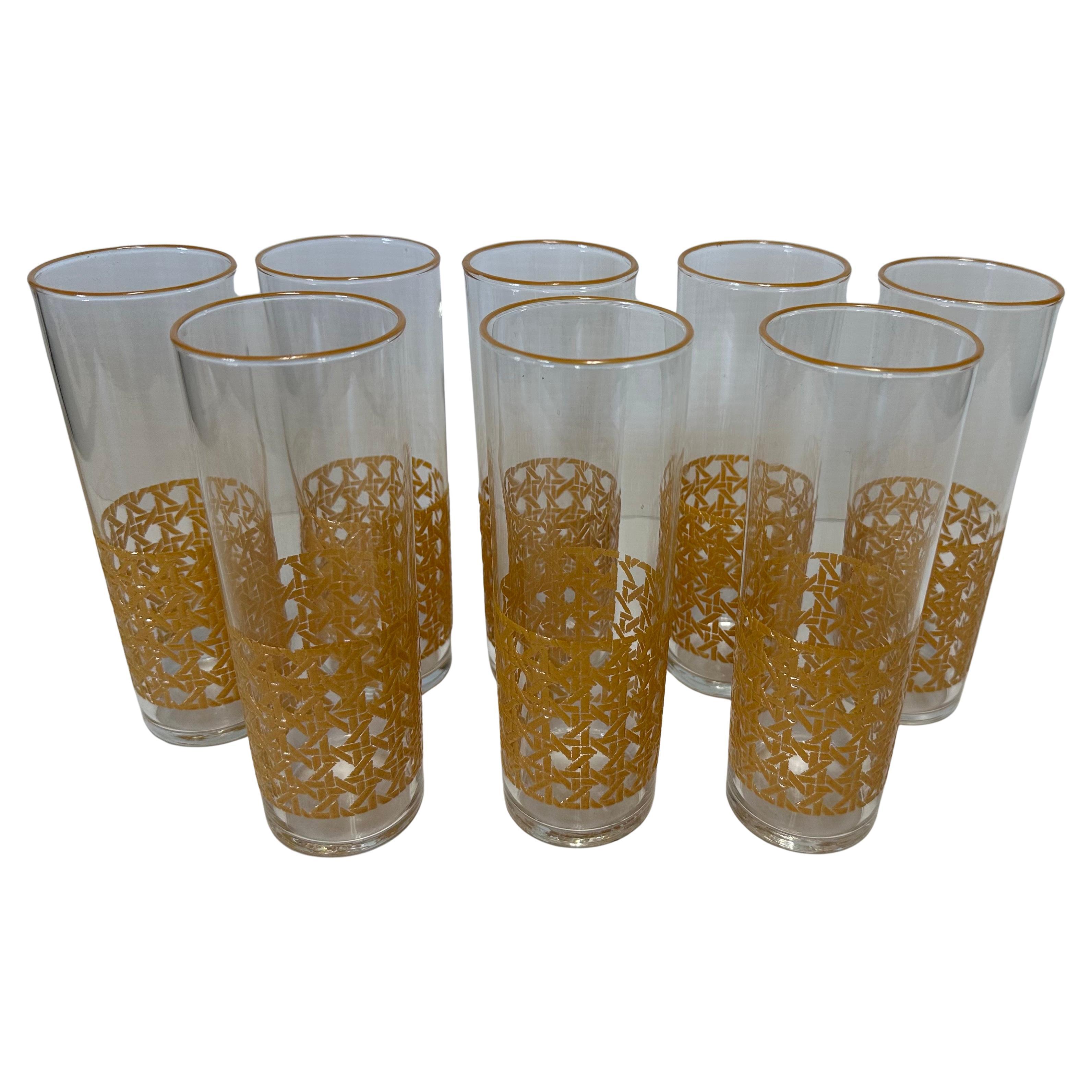 1950
s Mid Century Libbey "Cane Coaster Hostess" Set of 8 Highball Glasses For Sale