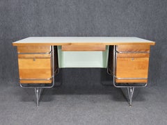1950s Midcentury Maple/Chrome Trimline Desk by KEM Weber for Heywood Wakefield