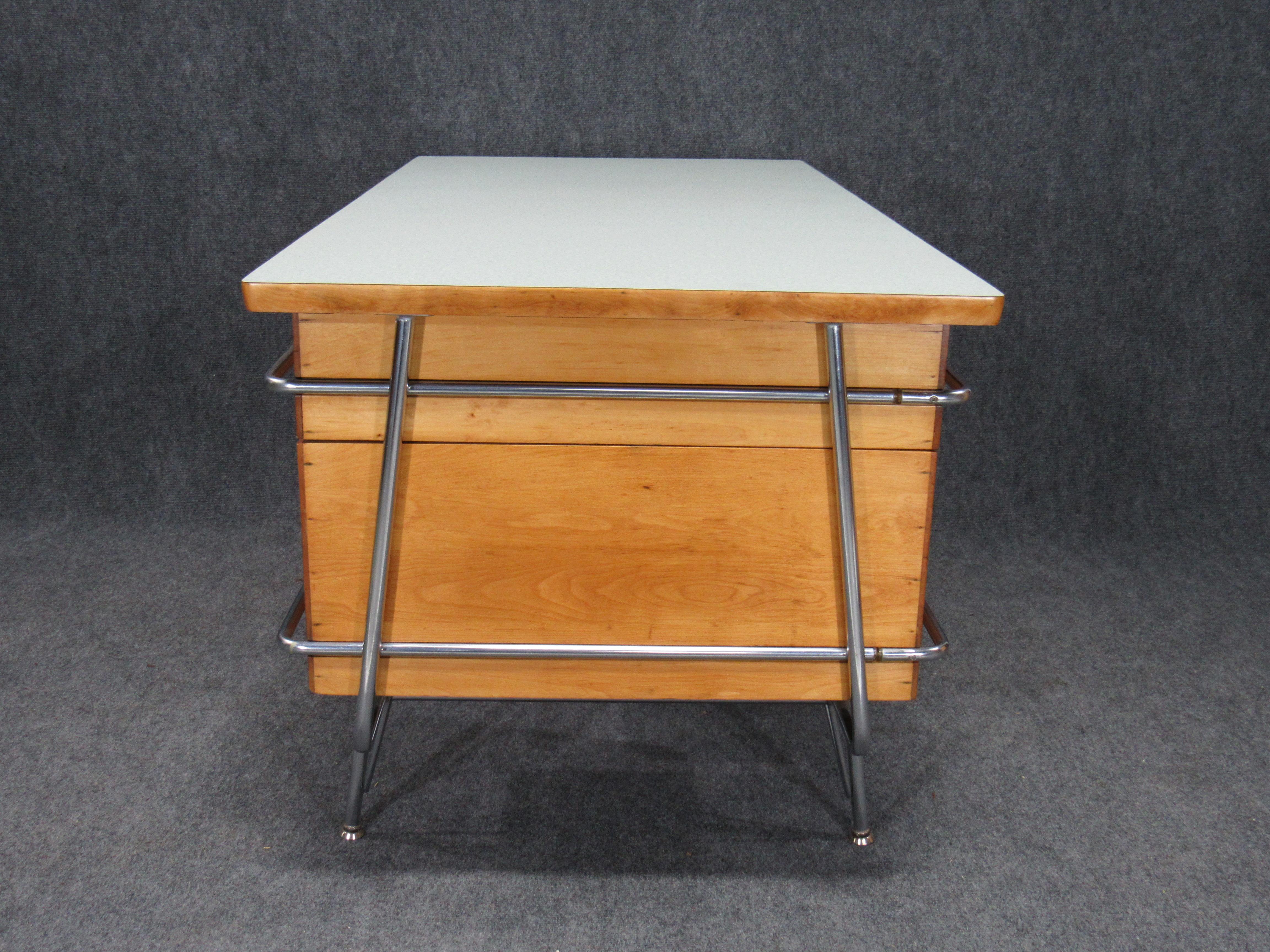 American 1950s Midcentury Maple/Chrome Trimline Desk by KEM Weber for Heywood Wakefield