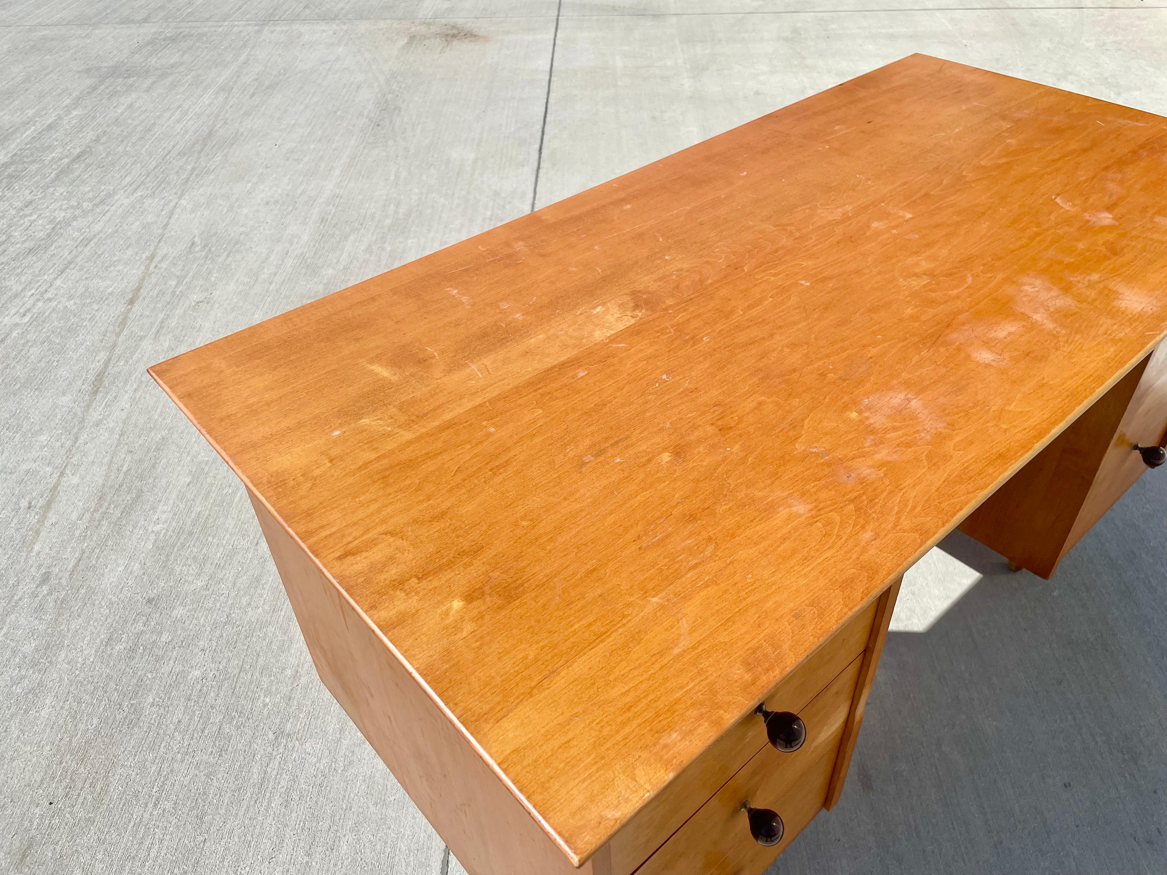 1950s Midcentury Maple Double Pedestal Desk by Paul McCobb 1