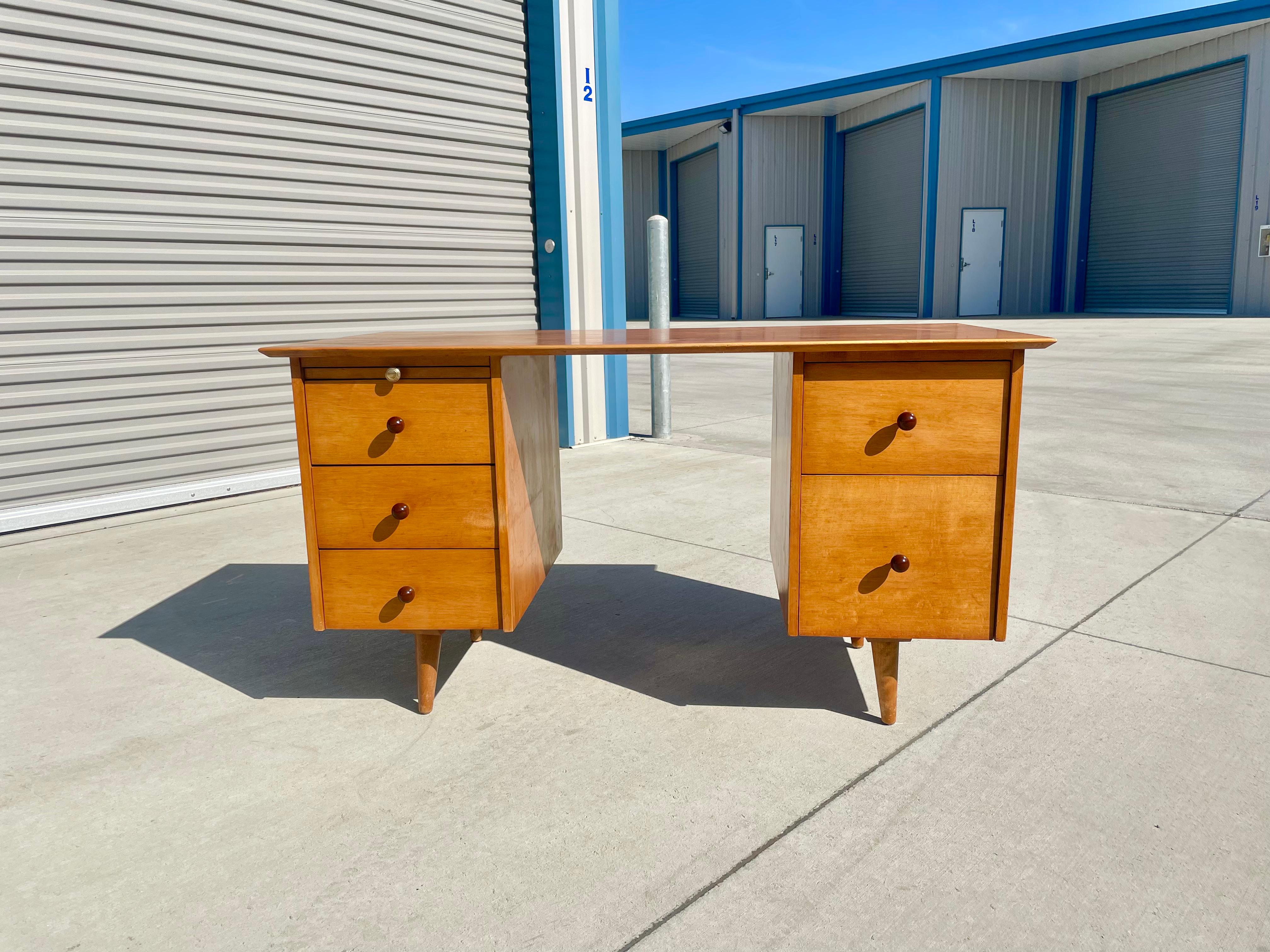 American 1950s Midcentury Maple Double Pedestal Desk by Paul McCobb