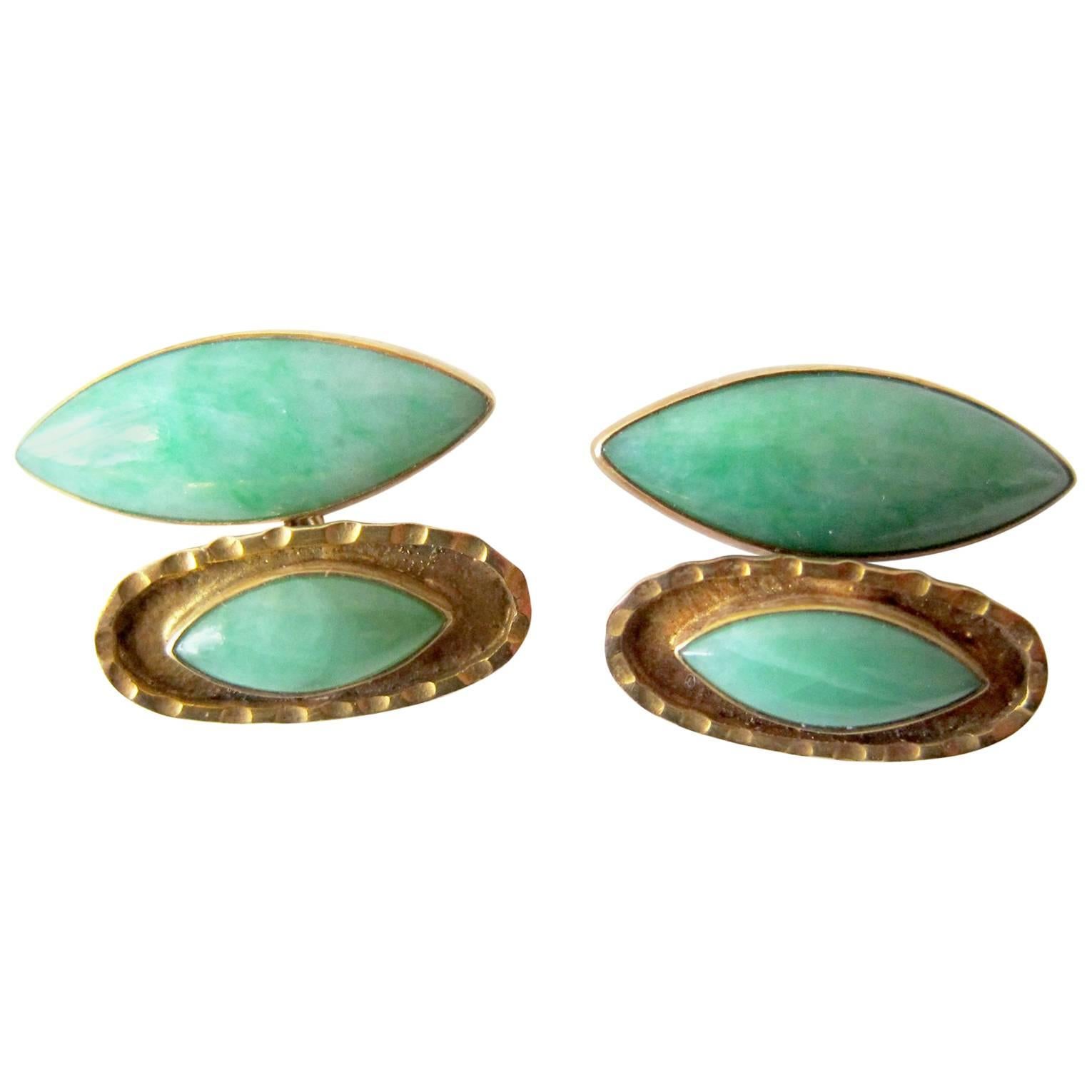 1950er Jahre Mid-Century Modern 14k Gold Jade Manschettenknöpfe