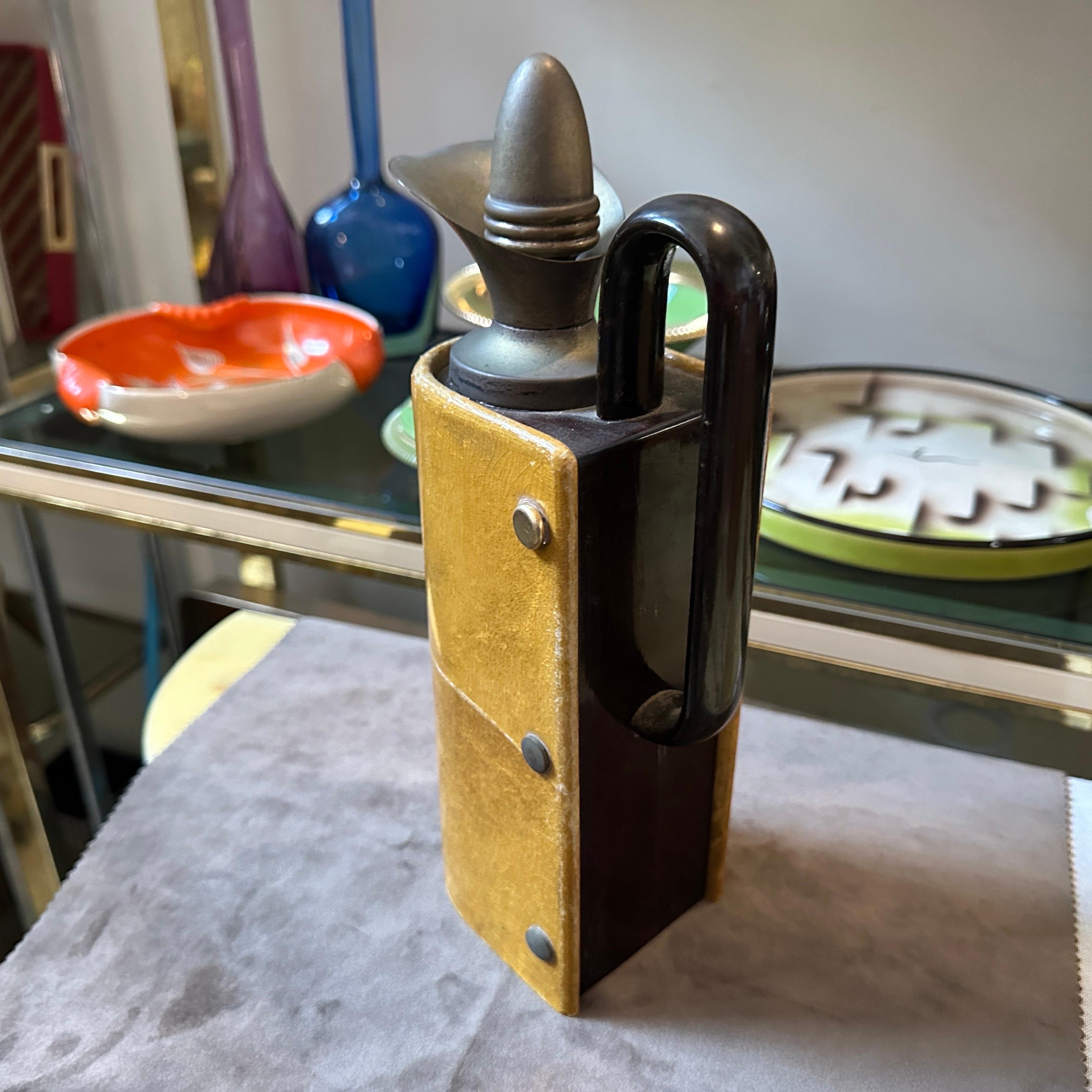 1950s Mid-Century Modern Amber Goatskin and Brass Thermos Carafe by Aldo Tura For Sale 1