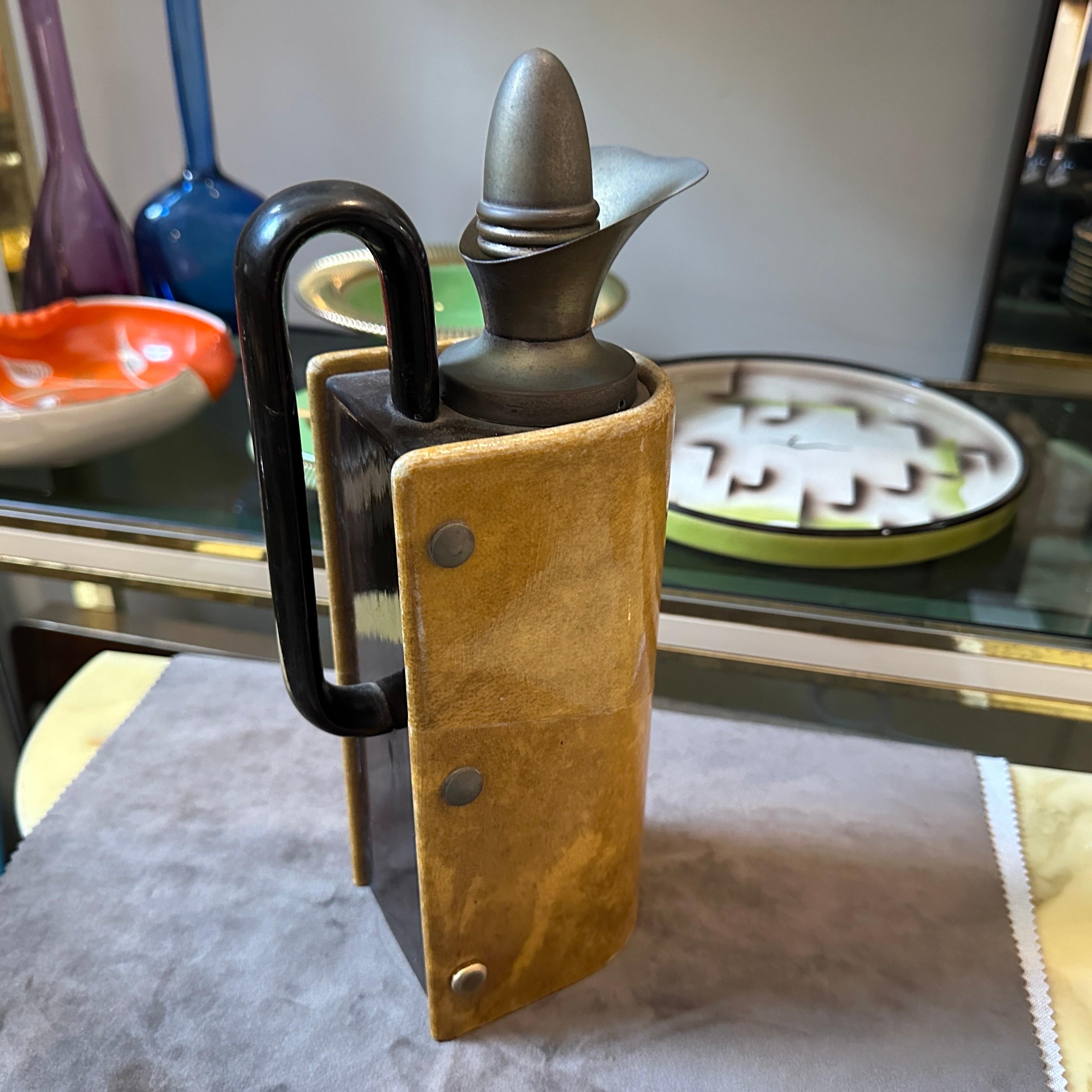 1950s Mid-Century Modern Amber Goatskin and Brass Thermos Carafe by Aldo Tura For Sale 4