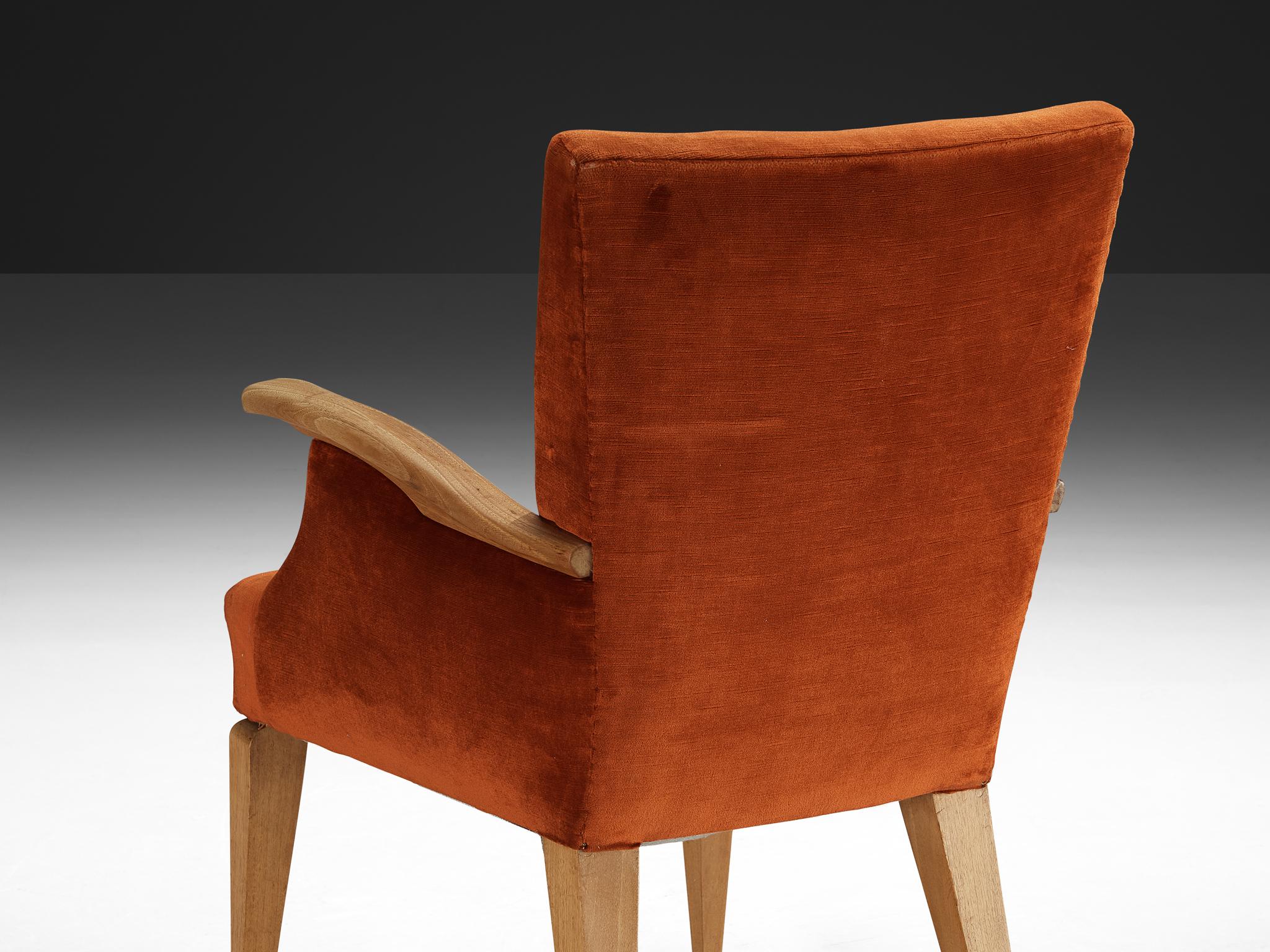 1950s Mid-Century Modern Armchair in Cherry and Burnt Orange Velvet For Sale 2