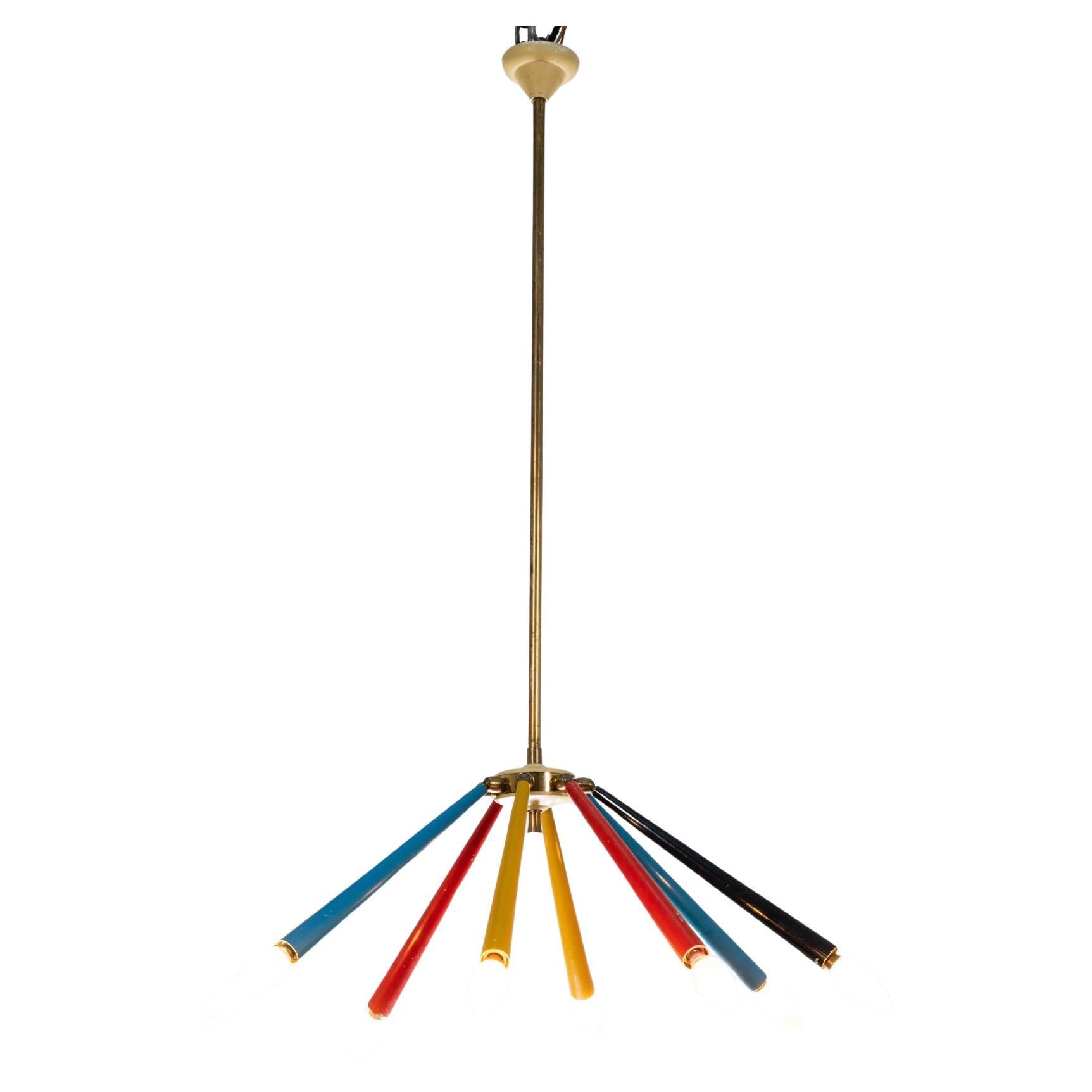 1950er Mid-Century Modern Arredoluce Messing Sputnik Kronleuchter (Moderne der Mitte des Jahrhunderts) im Angebot