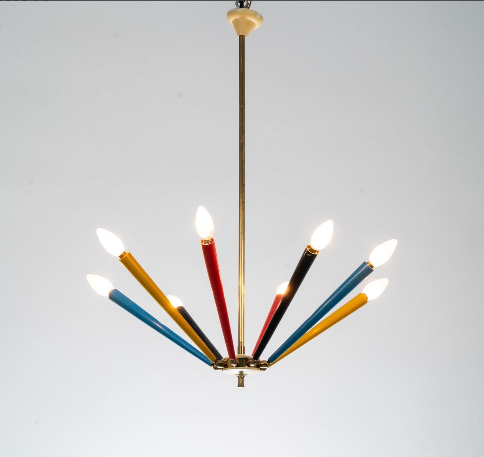1950er Mid-Century Modern Arredoluce Messing Sputnik Kronleuchter im Zustand „Gut“ im Angebot in Aci Castello, IT